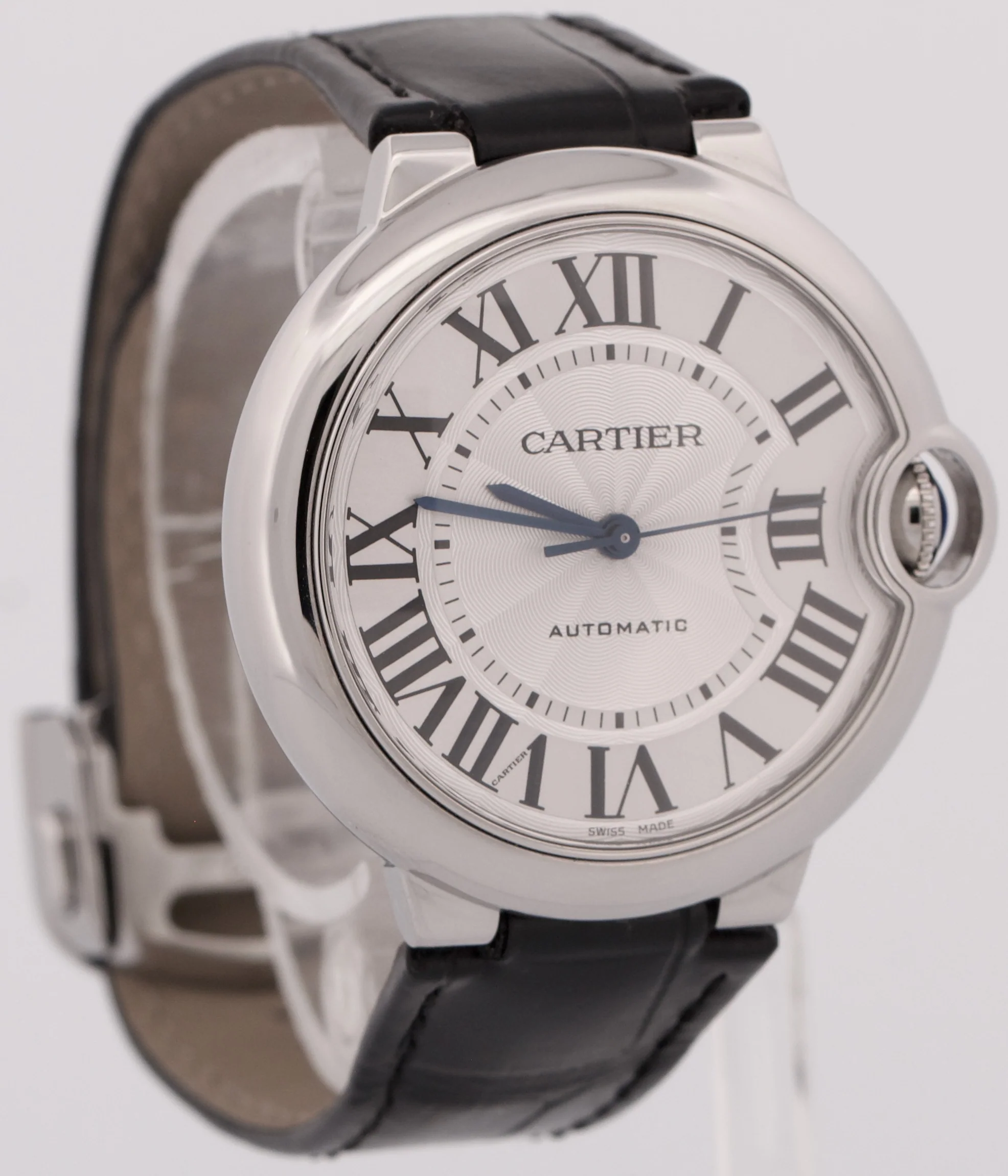 MINT Cartier Ballon Bleu SILVER GUILLOCHE ROMAN Leather WSBB0028 36mm 4372 Watch - Image 4