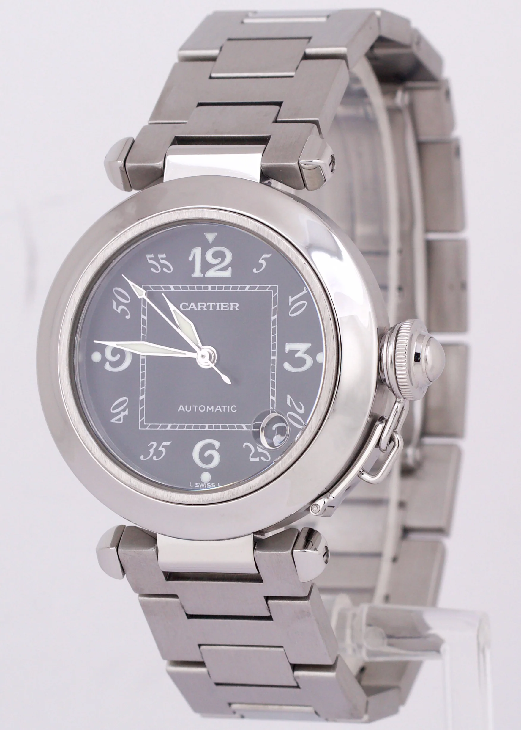 MINT Cartier Pasha 2324 Stainless Steel BLACK Arabic Date Automatic 35mm Watch - Image 3