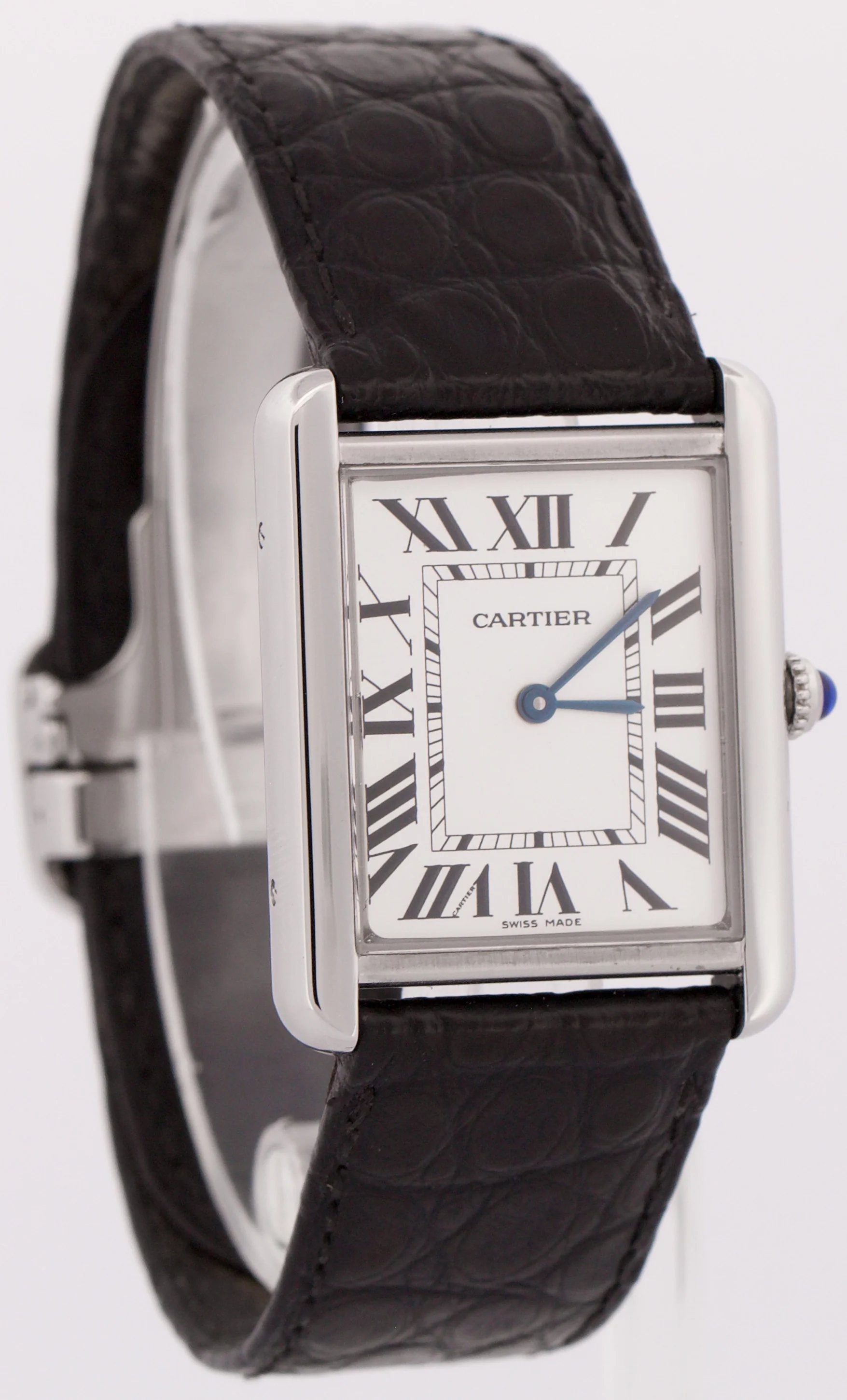 MINT Cartier Tank Solo Stainless Steel Roman Quartz 2715 W1018355 Leather Watch - Image 4