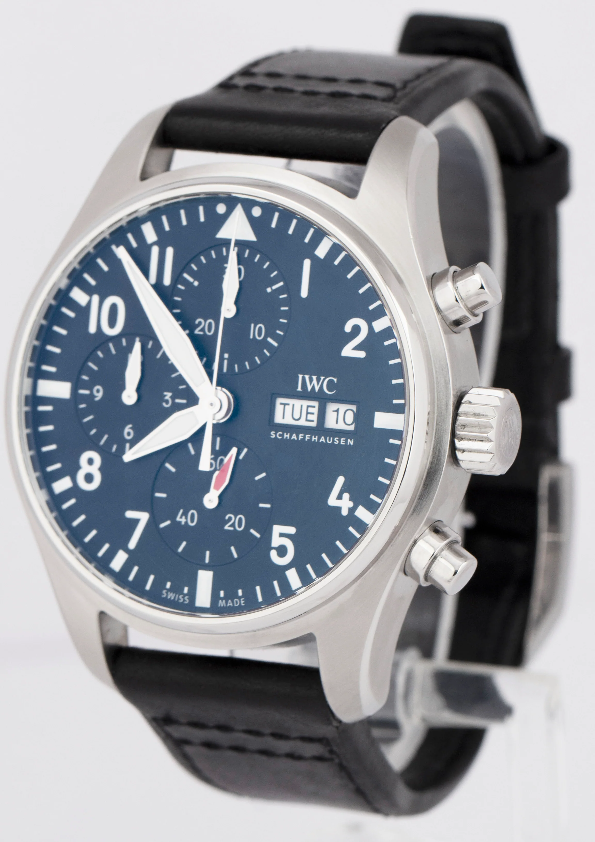 MINT IWC Pilot's Watch Day Date 43mm Chronograph Steel Black Watch IW378001 BOX - Image 3