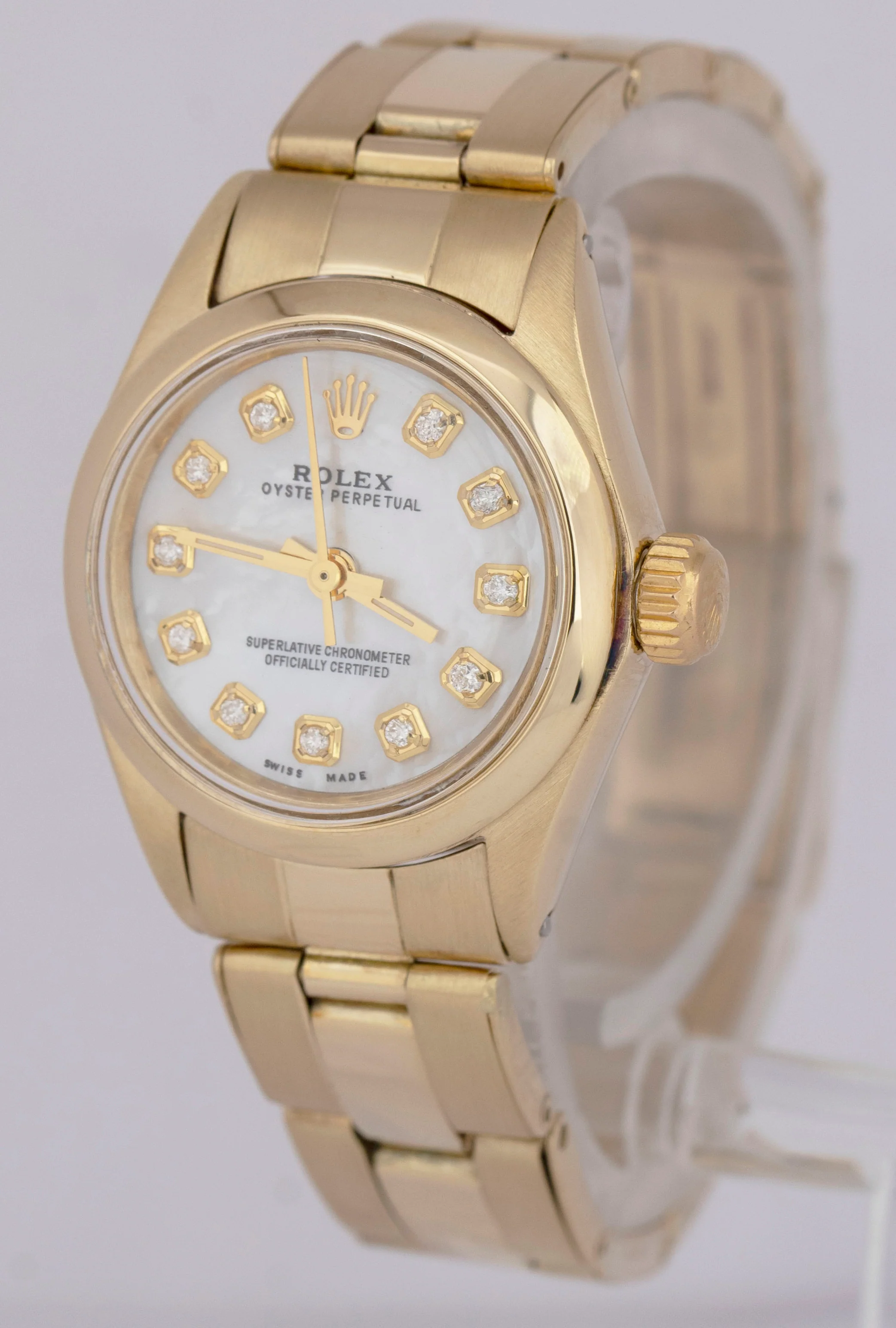 MINT Ladies Rolex Oyster Perpetual 24mm SOLID GOLD 14K Watch DIAMOND MOP 6718 - Image 3