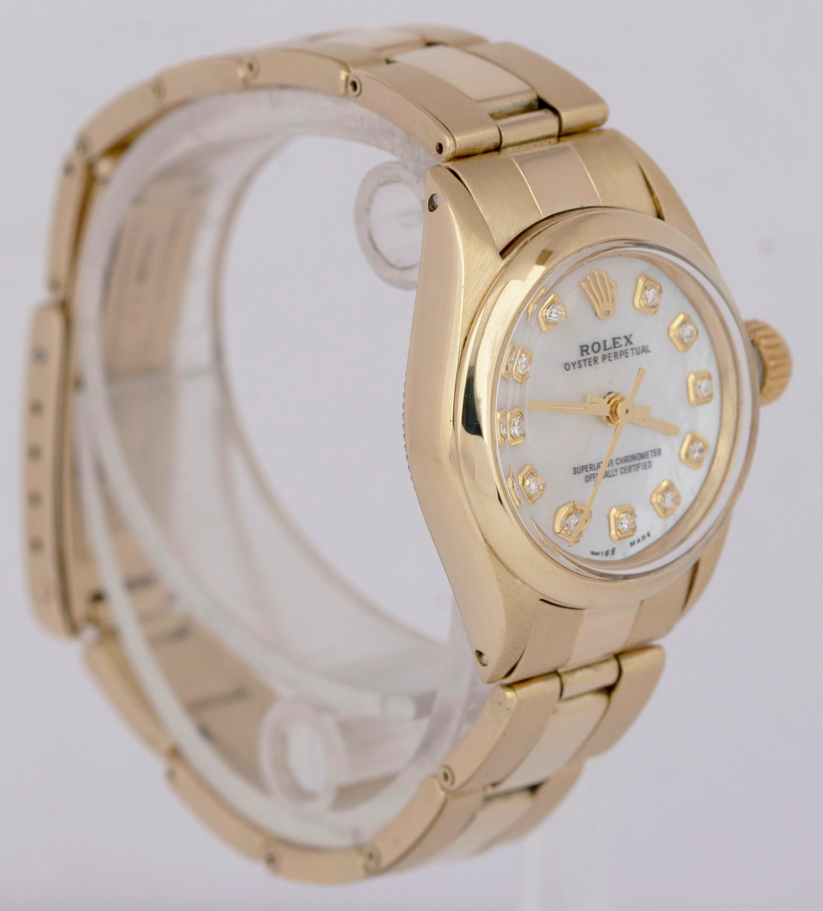 MINT Ladies Rolex Oyster Perpetual 24mm SOLID GOLD 14K Watch DIAMOND MOP 6718 - Image 4