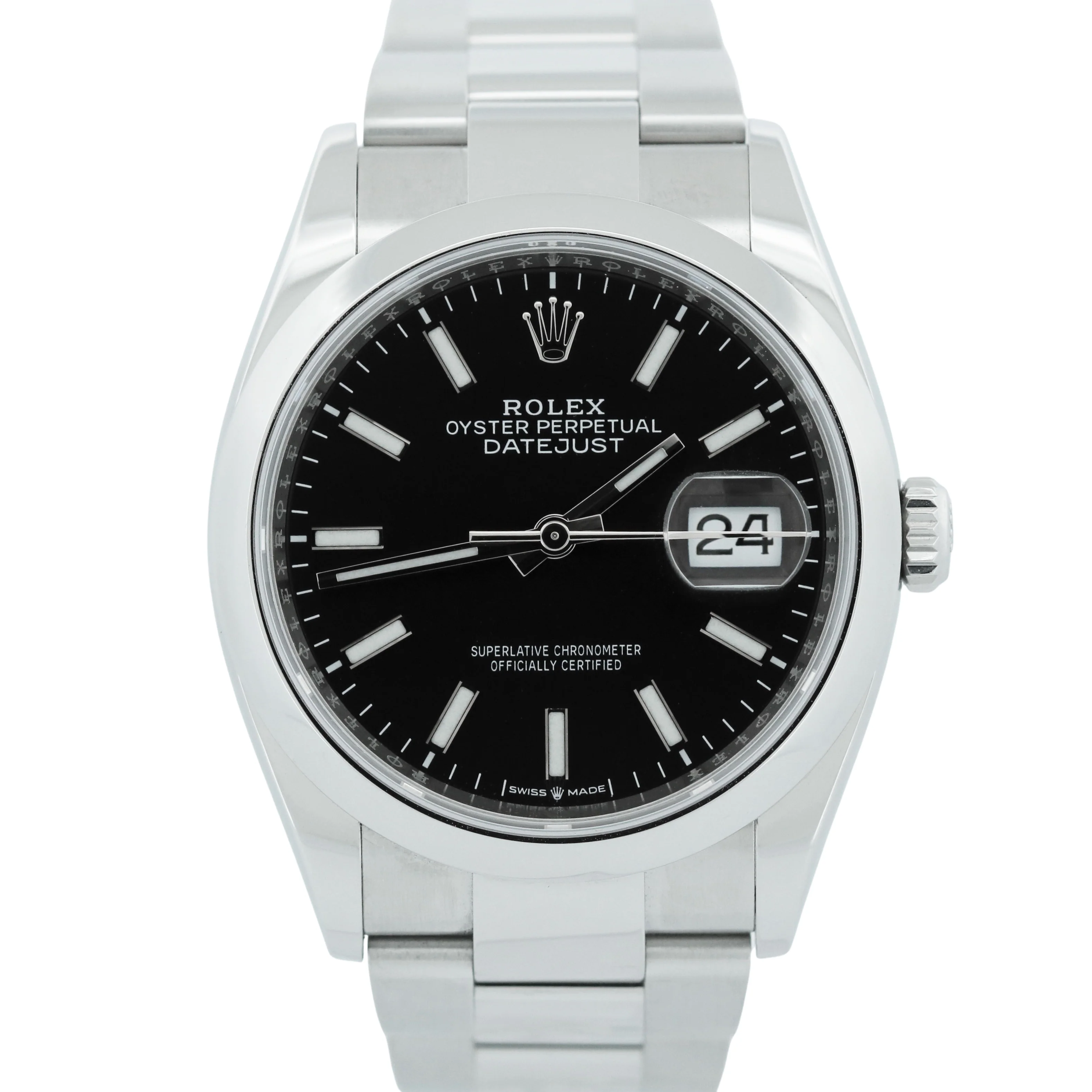 MINT NEW PAPERS Rolex DateJust BLACK 36mm Steel OYSTER Smooth Watch 126200 BOX