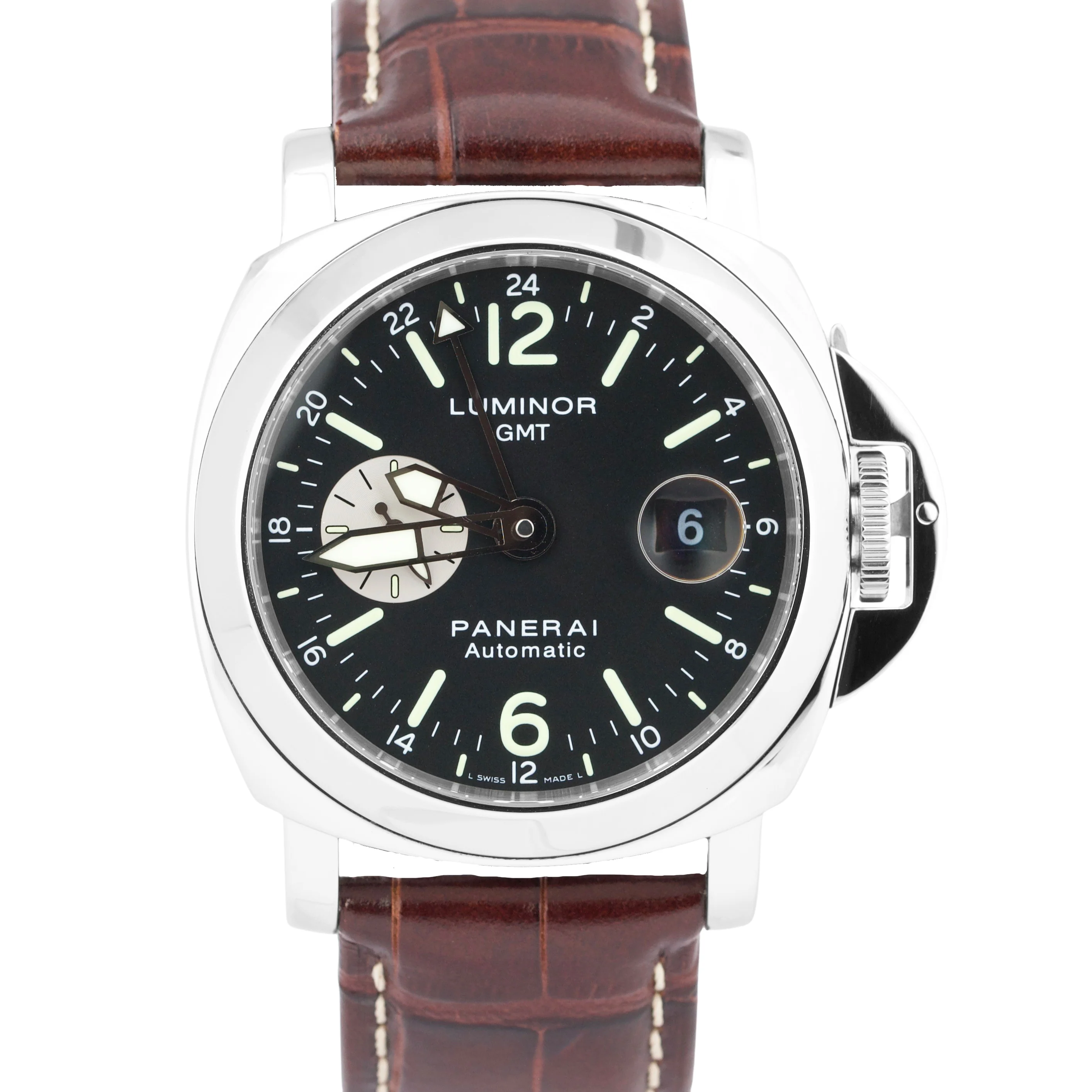 MINT Panerai Luminor GMT PAM88 Automatic Black Rubber Steel 44mm Watch PAM00088