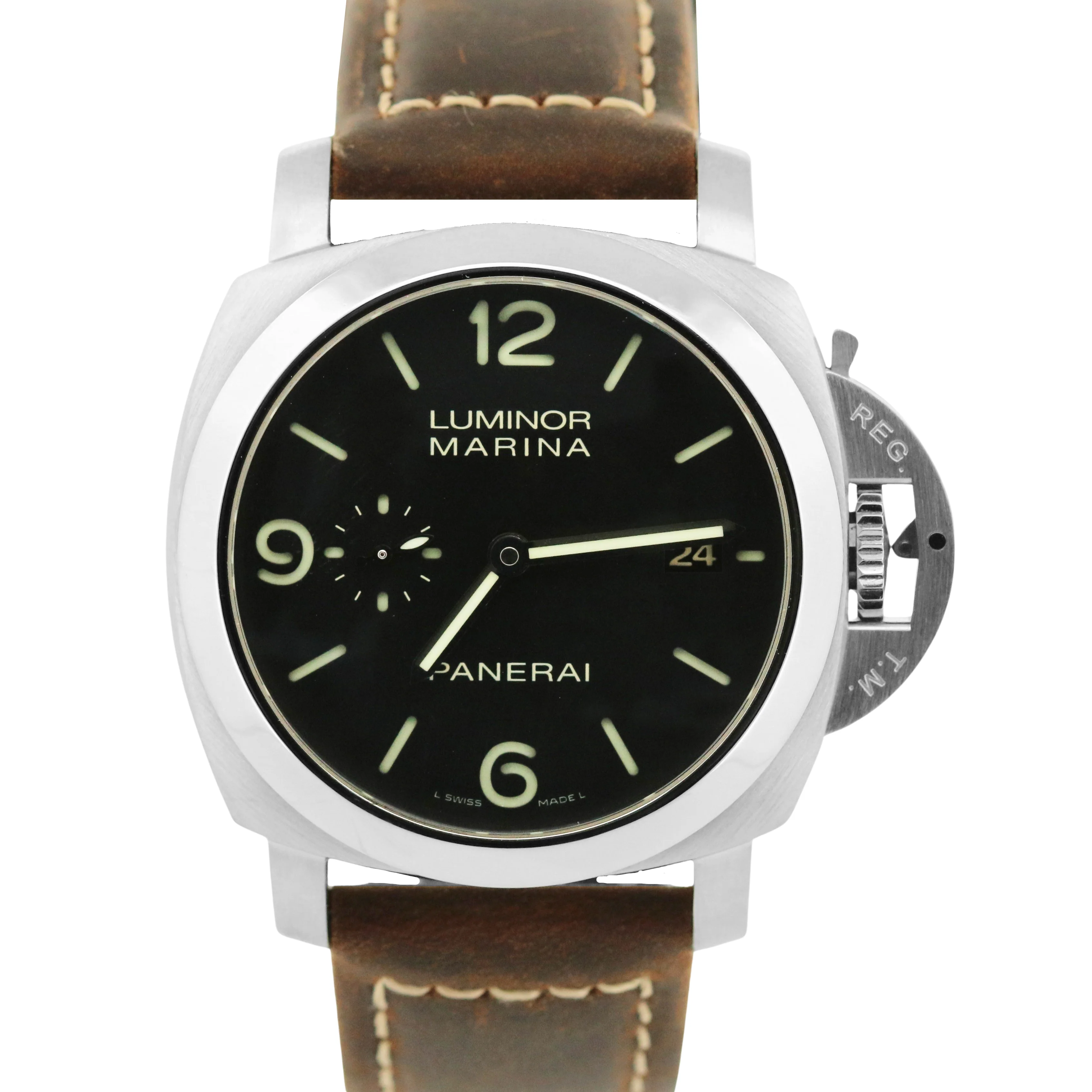 MINT Panerai Luminor Marina 1950 BLACK Stainless Steel Leather 44mm PAM00312