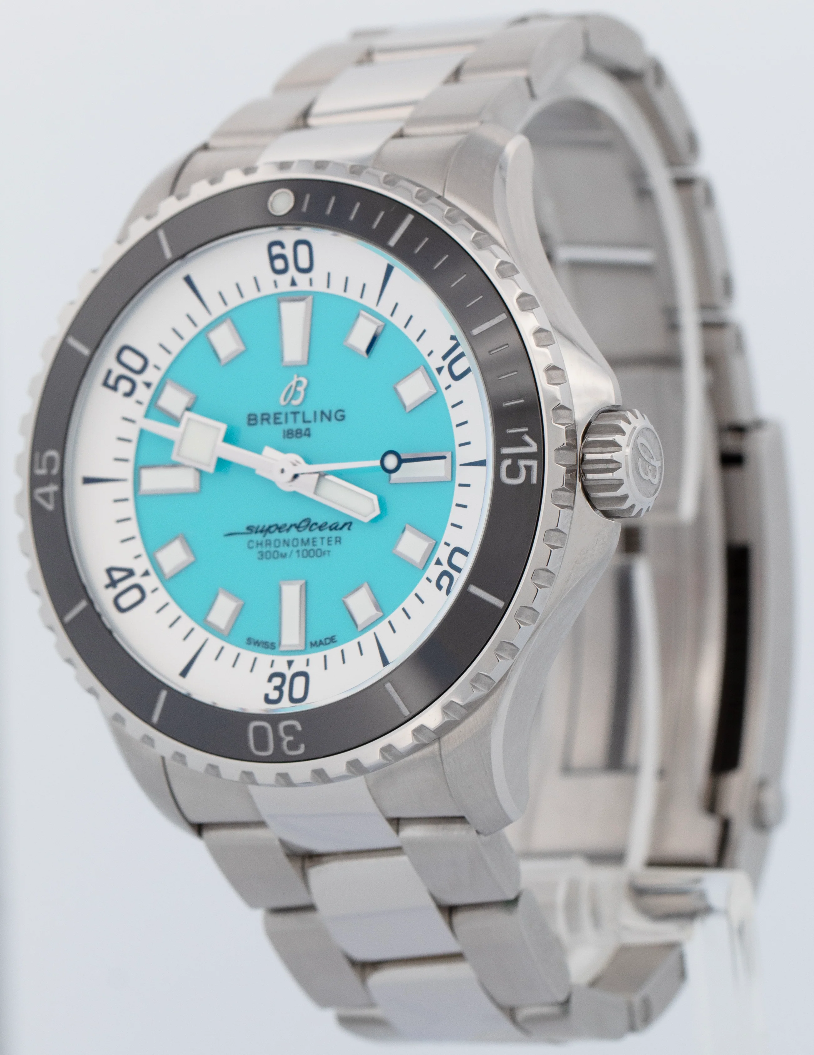 MINT PAPERS Breitling SuperOcean 44mm Turquoise Blue Steel Watch A17376 BOX - Image 3