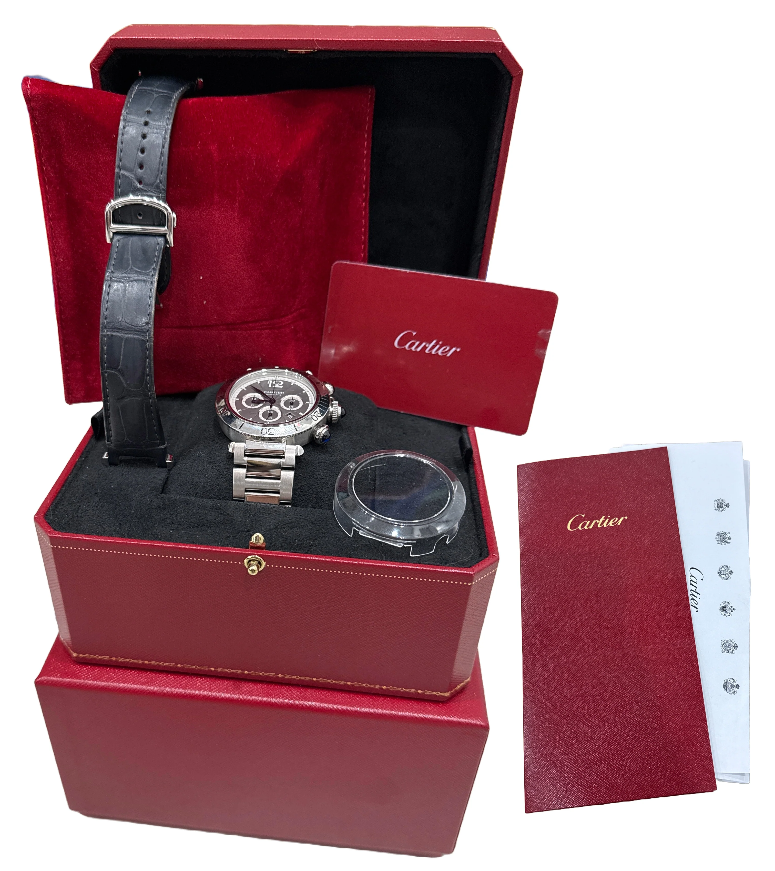 MINT PAPERS Cartier Pasha Chronograph RHODIUIM 41mm Steel  4363 / WSPA0027 BOX - Image 2