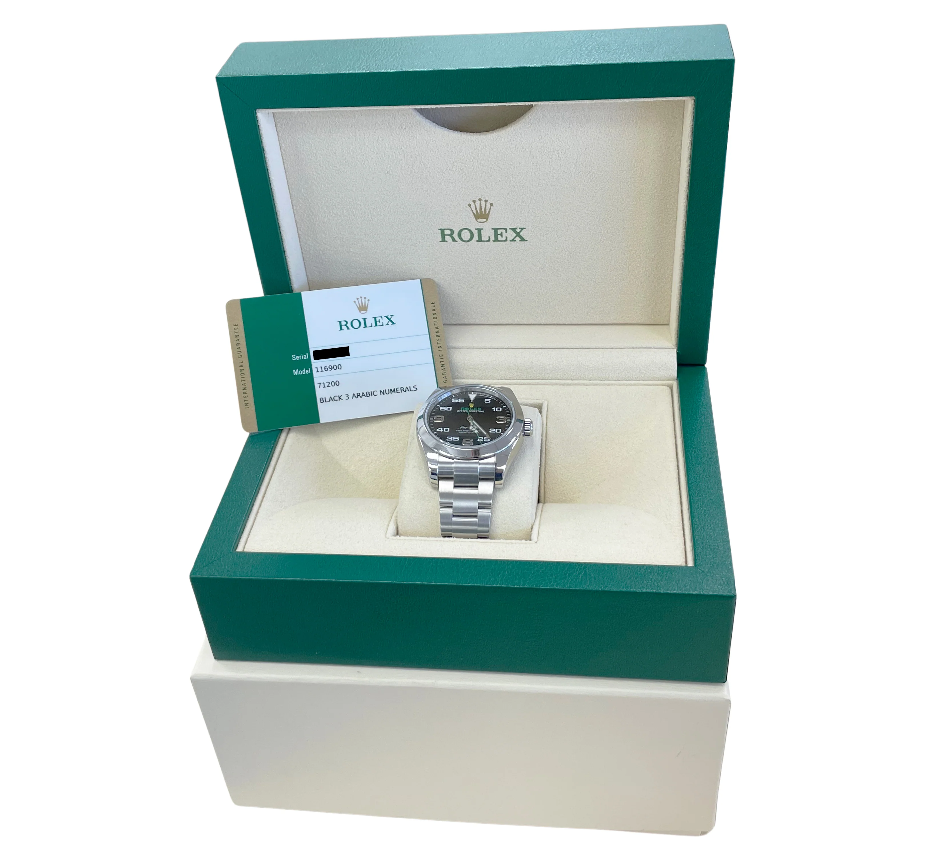 MINT PAPERS Rolex Air-King 40mm Green Black 3-6-9 Steel Arabic 116900 Watch BOX - Image 2
