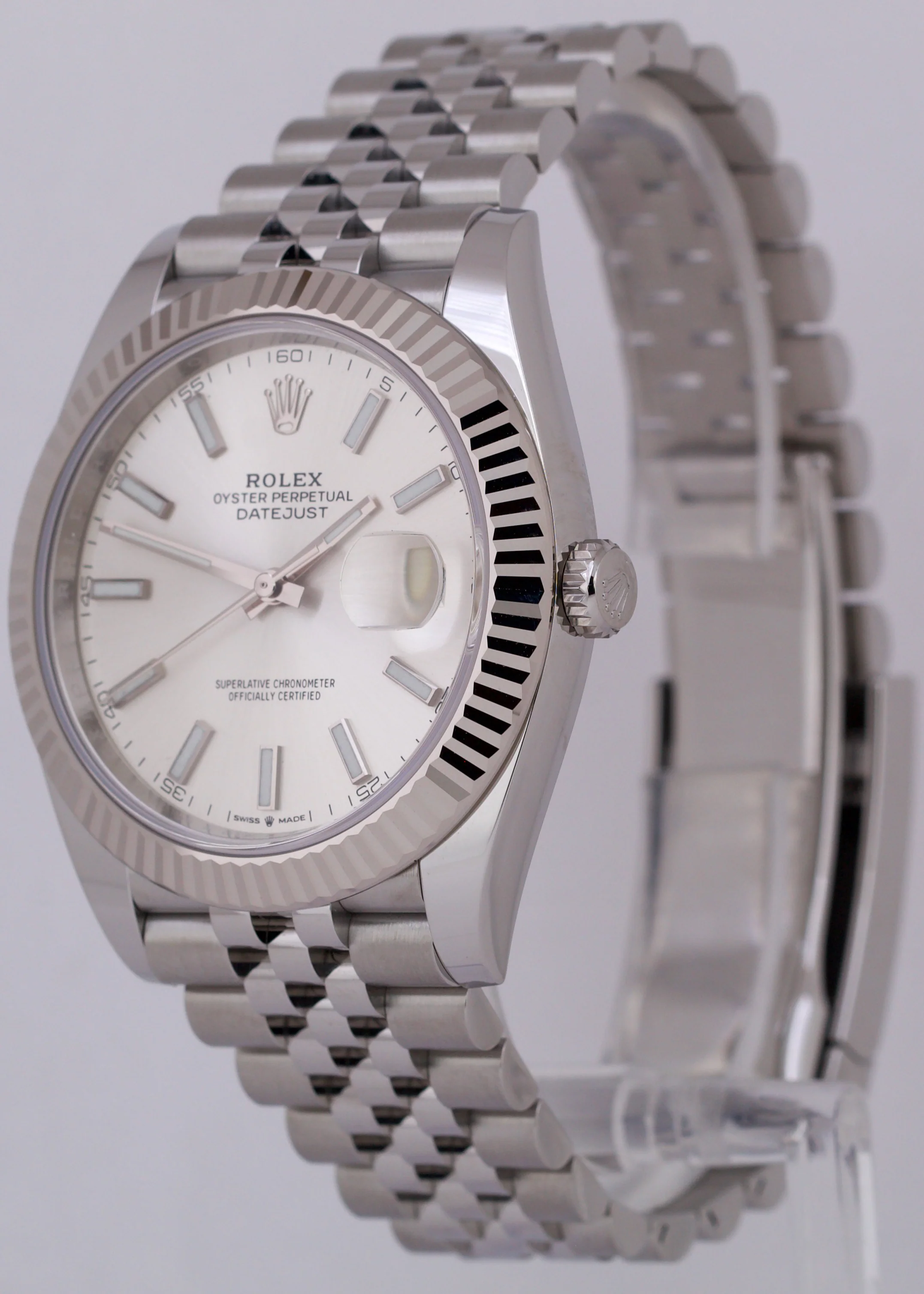 MINT PAPERS Rolex DateJust 41 SILVER Fluted Steel Jubilee 18K Gold 126334 BOX - Image 4
