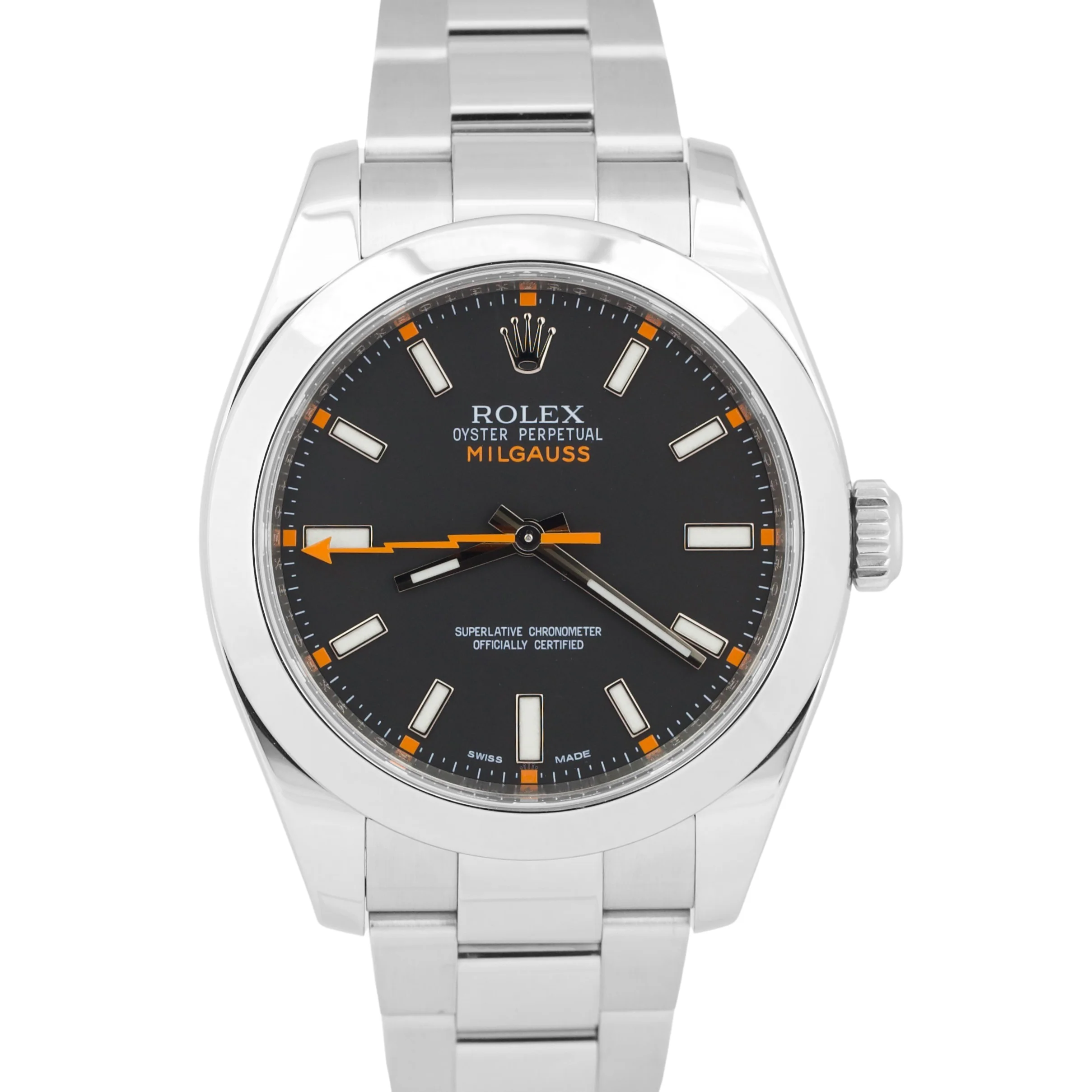 2014 MINT PAPERS Rolex Milgauss Black Orange 40mm 116400 Stainless Watch BOX