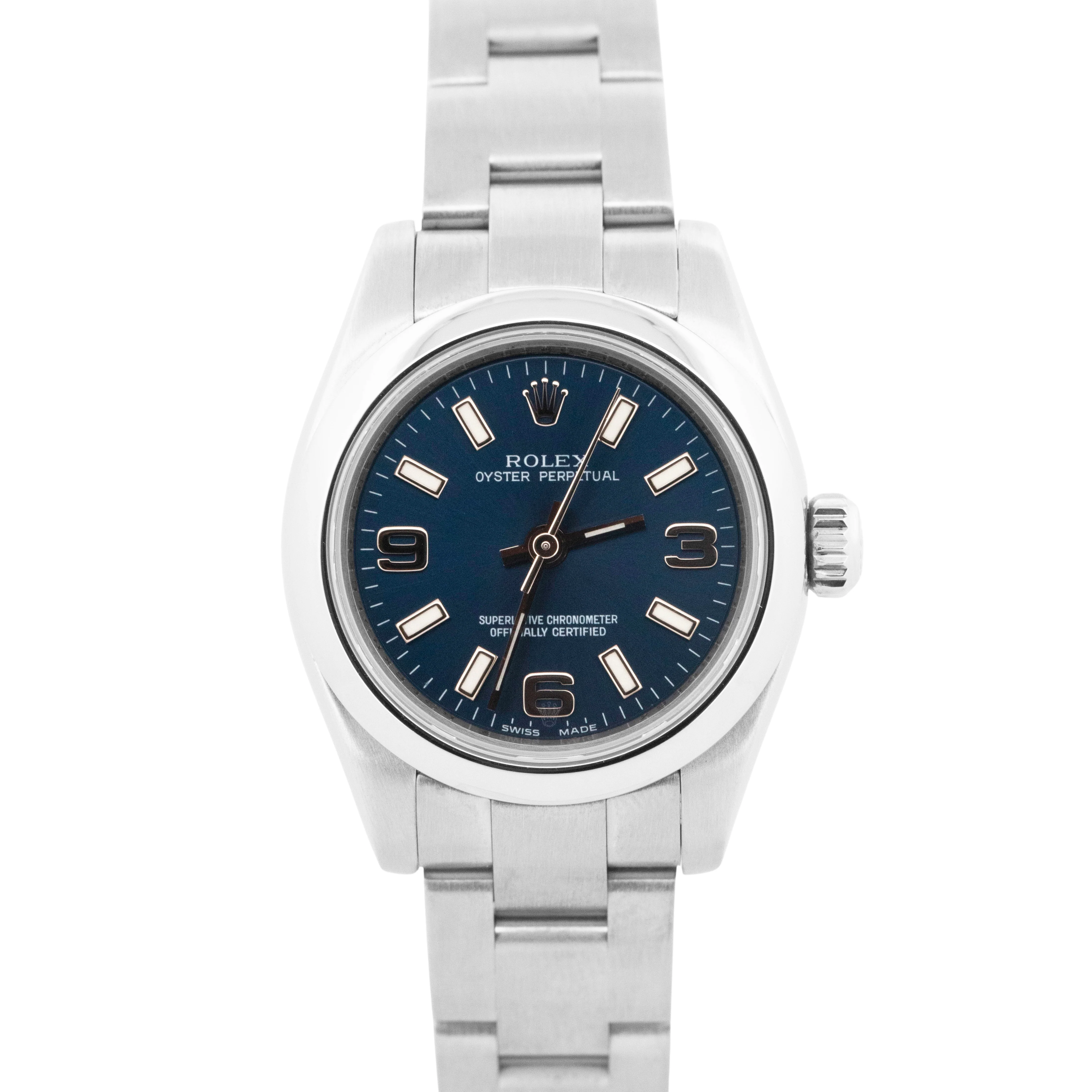 MINT PAPERS Rolex Oyster Perpetual Blue 26mm Stainless Steel Watch 176200 BOX