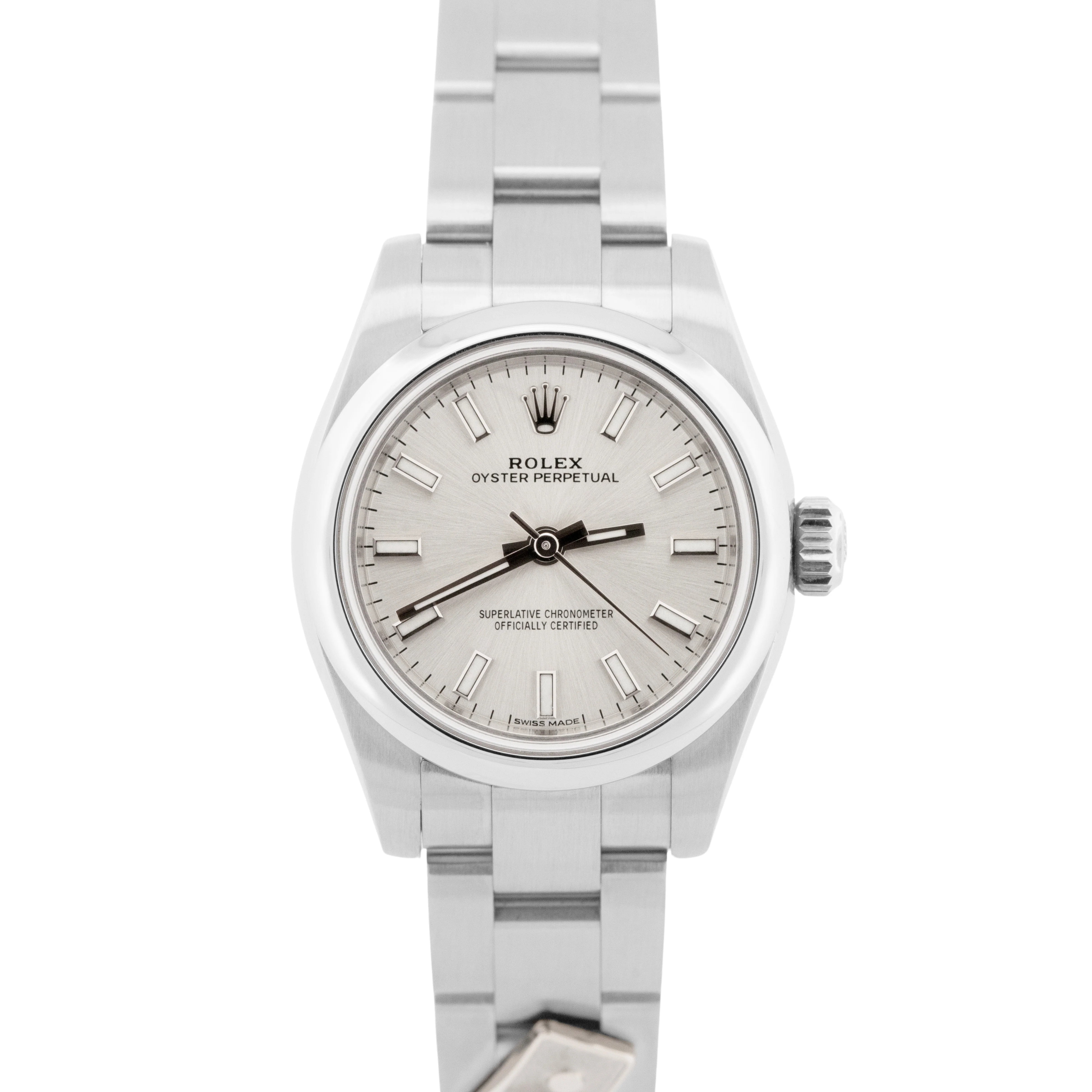MINT PAPERS Rolex Oyster Perpetual DOMINOS Silver 26mm Steel Watch 176200 BOX