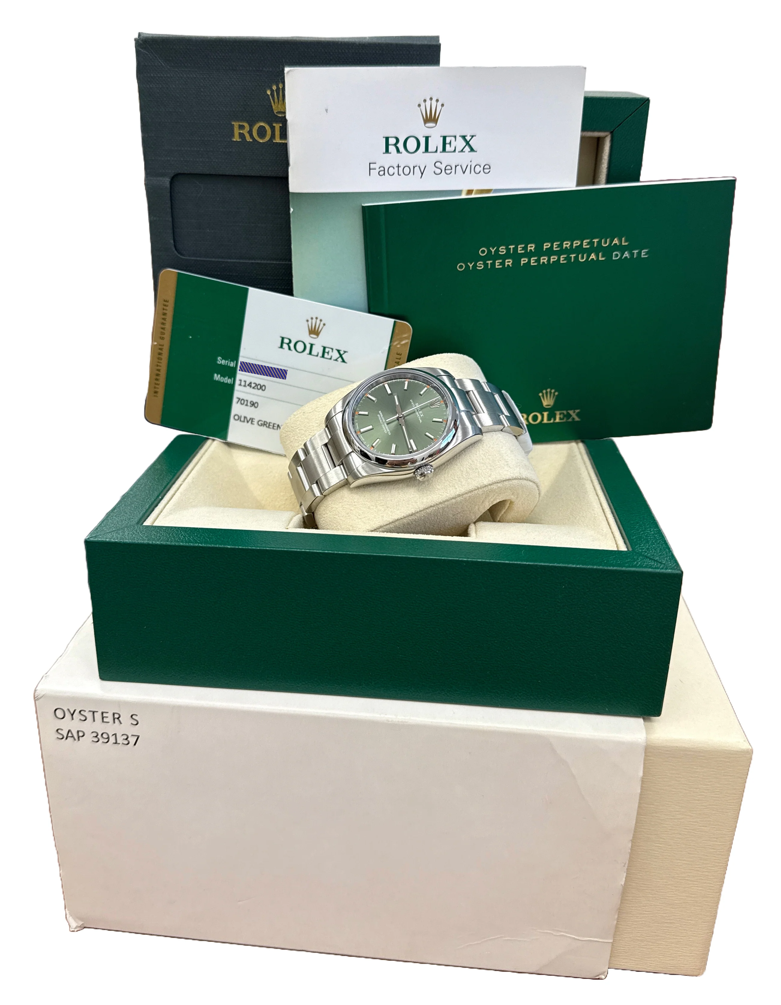 MINT PAPERS Rolex Oyster Perpetual OLIVE GREEN Stainless Steel 34mm 114200 BOX - Image 2