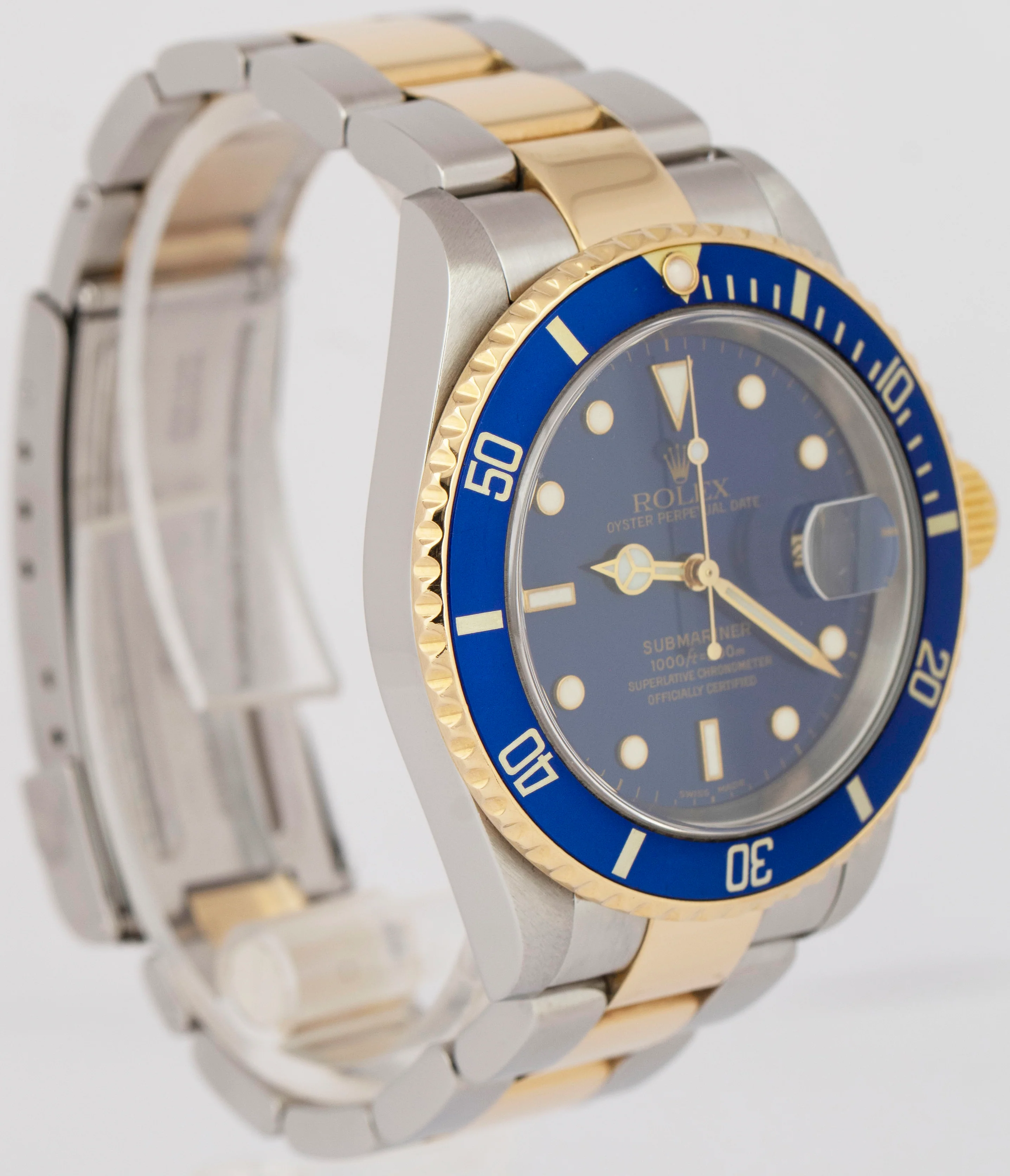 MINT PAPERS Rolex Submariner Date 40mm NO-HOLES 18K GOLD BUCKLE Blue 16613 BOX - Image 4