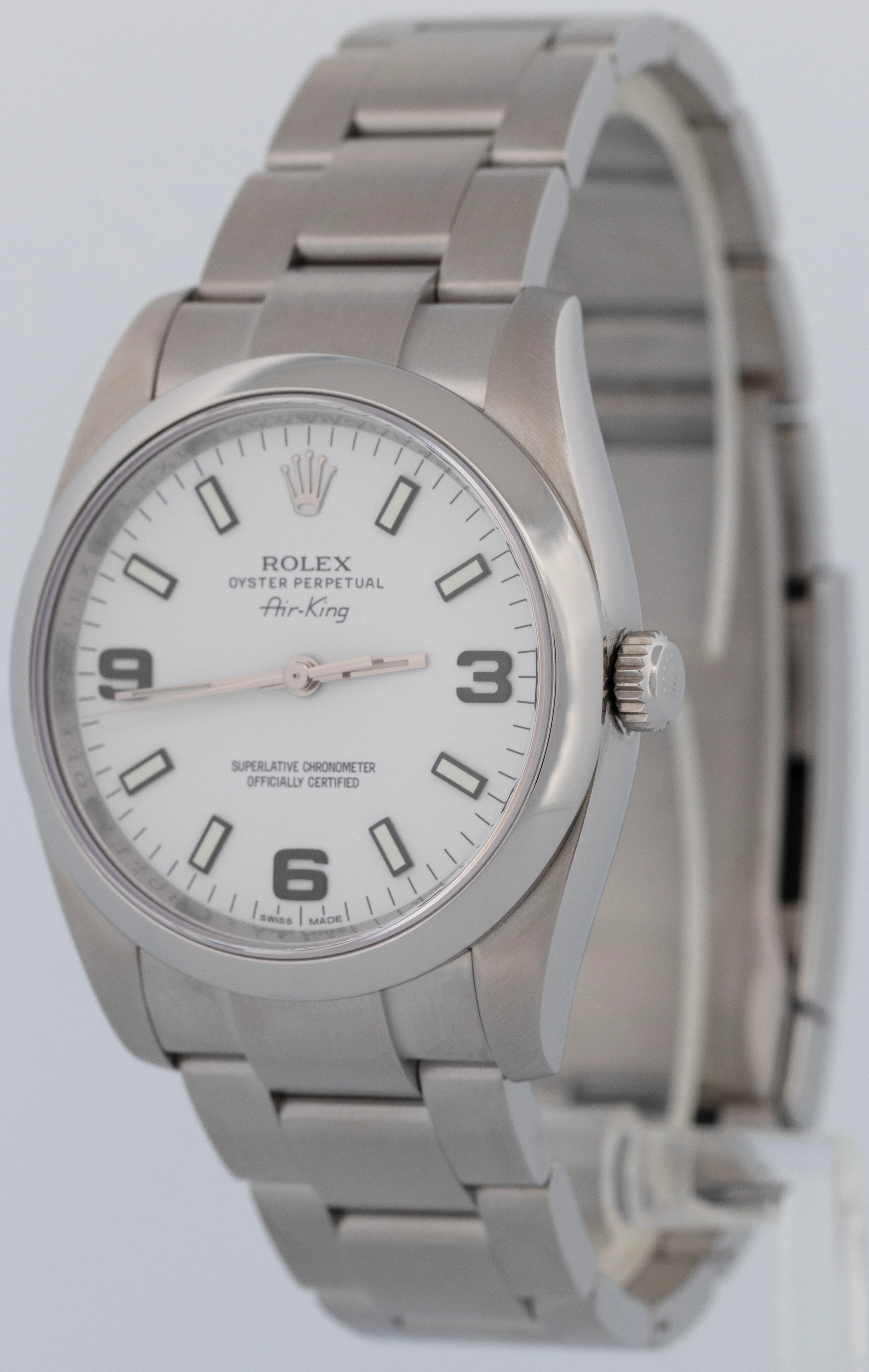 MINT Rolex Air-King White 3-6-9 Stainless Steel 34mm Automatic Watch 114200 - Image 2