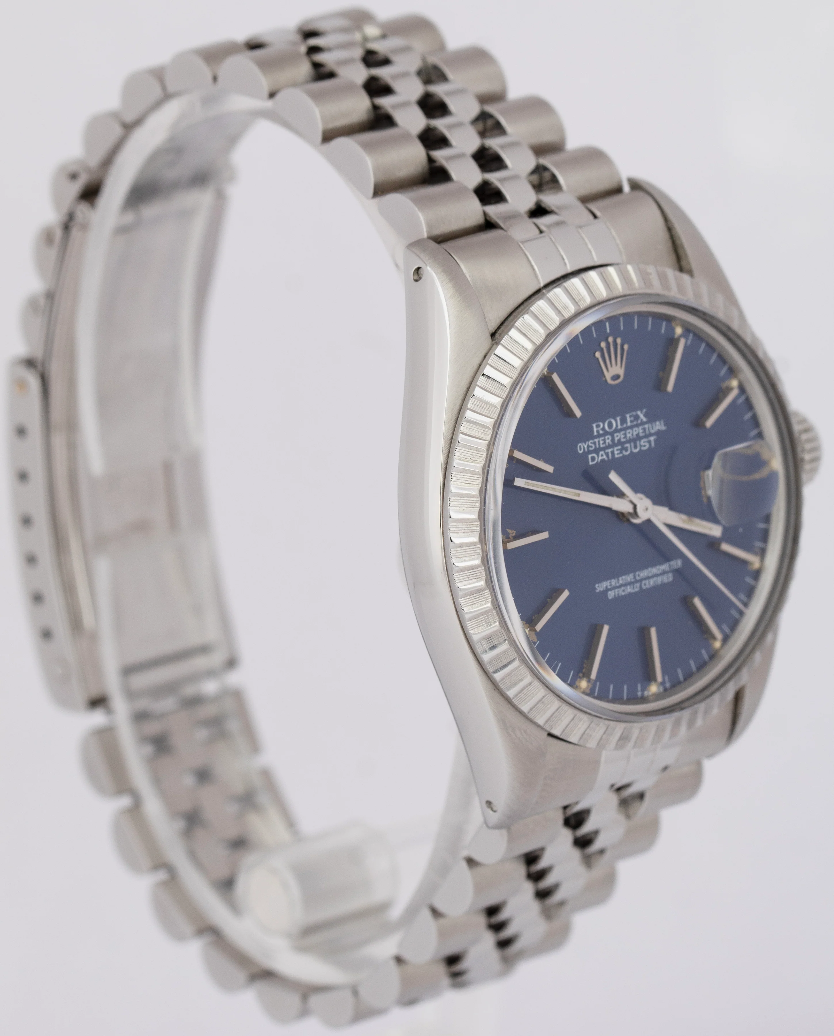MINT Rolex DateJust 36mm Blue Steel Engine Turned Automatic Jubilee Watch 16030 - Image 3