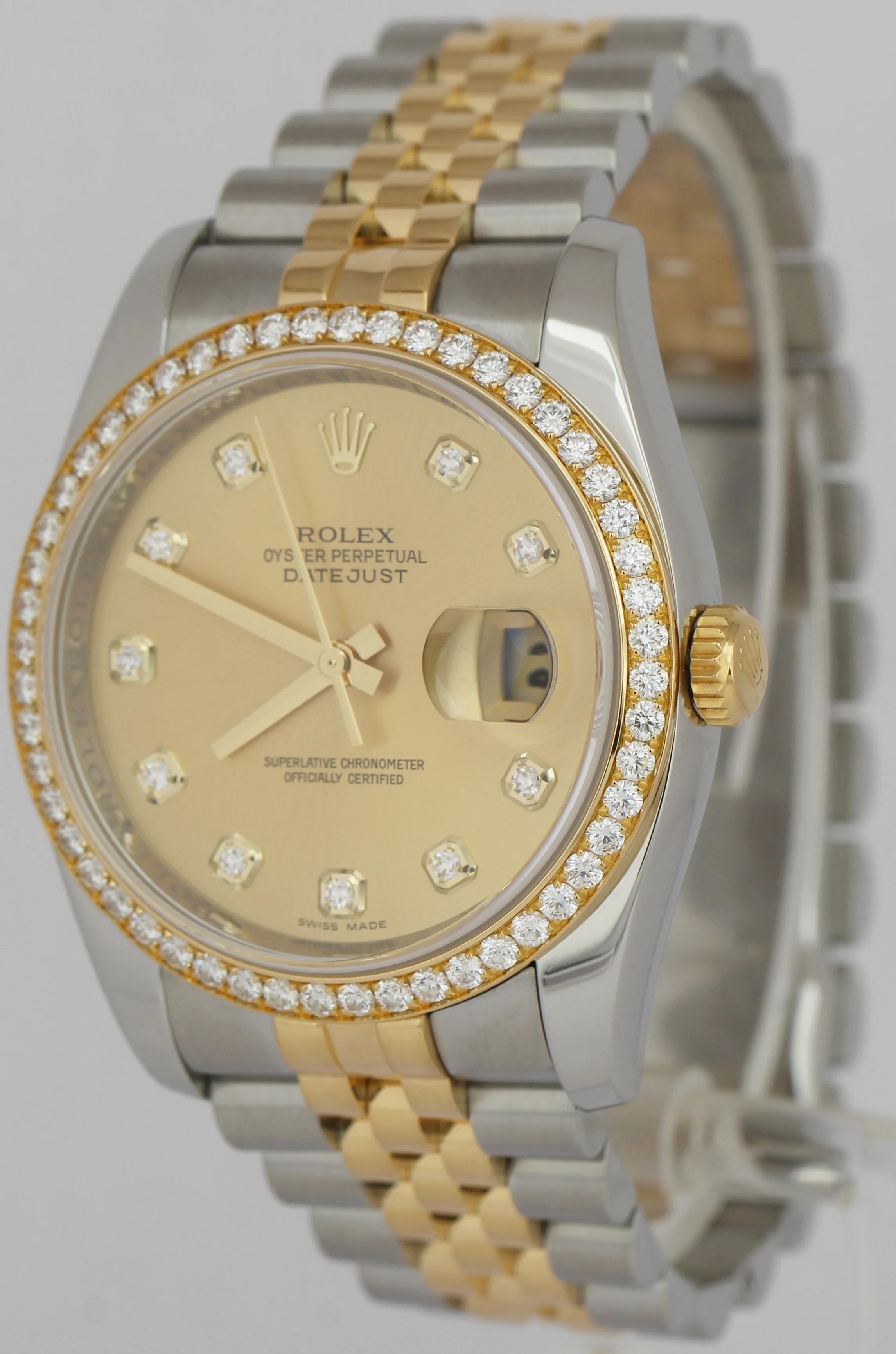 MINT Rolex DateJust 36mm Champagne DIAMOND Two-Tone Gold Steel Watch 116243 - Image 2