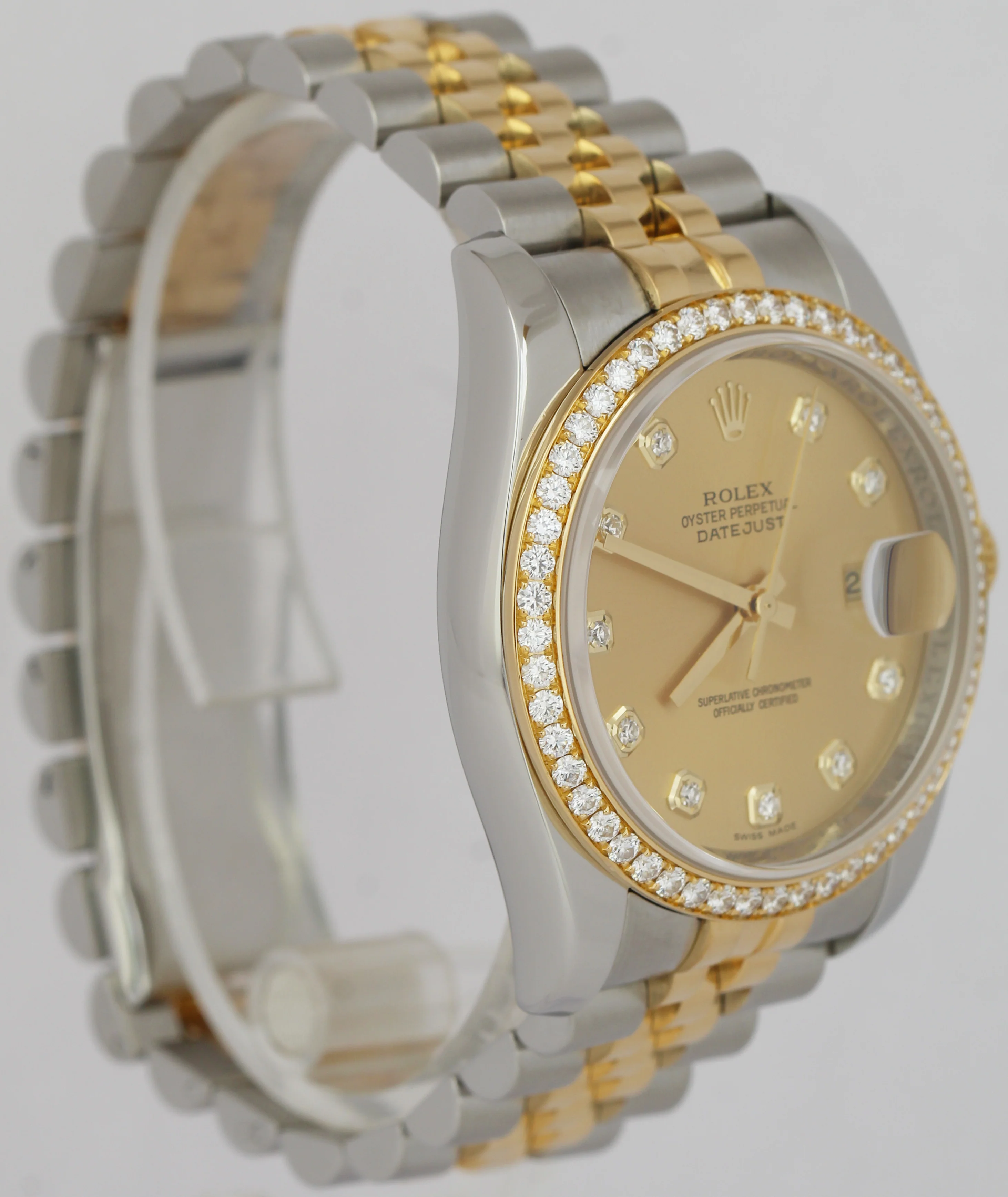 MINT Rolex DateJust 36mm Champagne DIAMOND Two-Tone Gold Steel Watch 116243 - Image 3