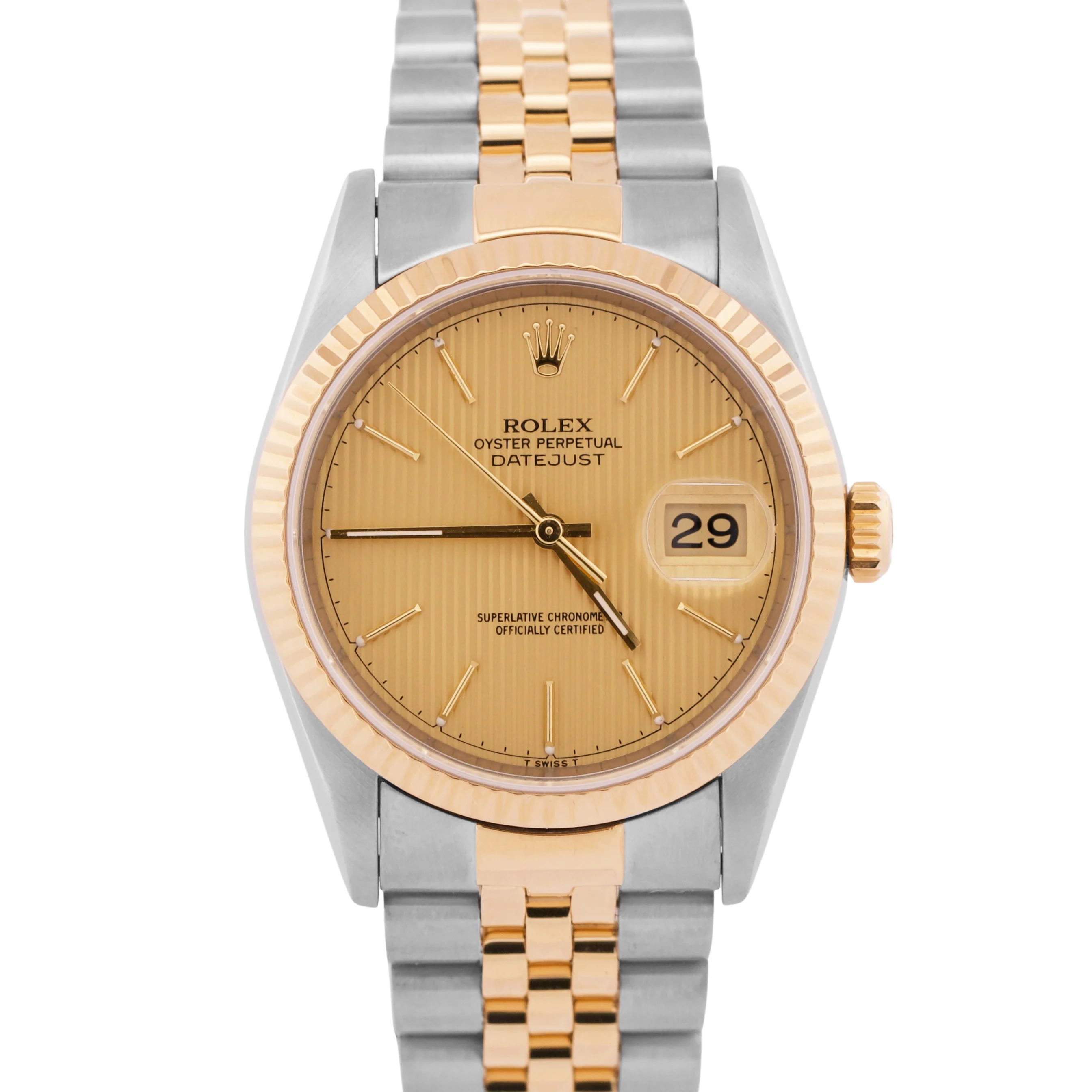 MINT Rolex DateJust 36mm CHAMPAGNE TAPESTRY 18K Yellow Gold JUBILEE Steel 16233