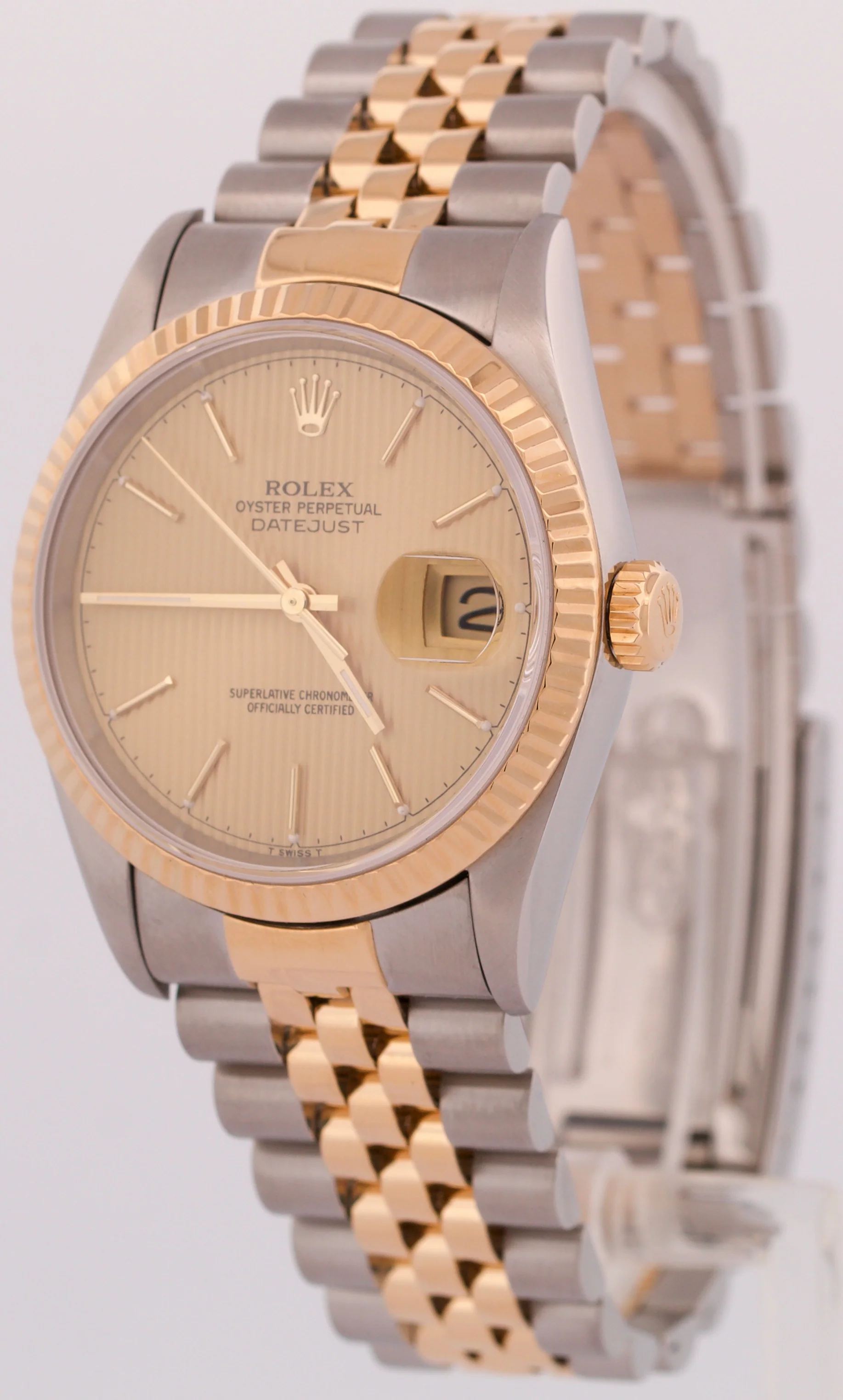 MINT Rolex DateJust 36mm CHAMPAGNE TAPESTRY 18K Yellow Gold JUBILEE Steel 16233 - Image 3