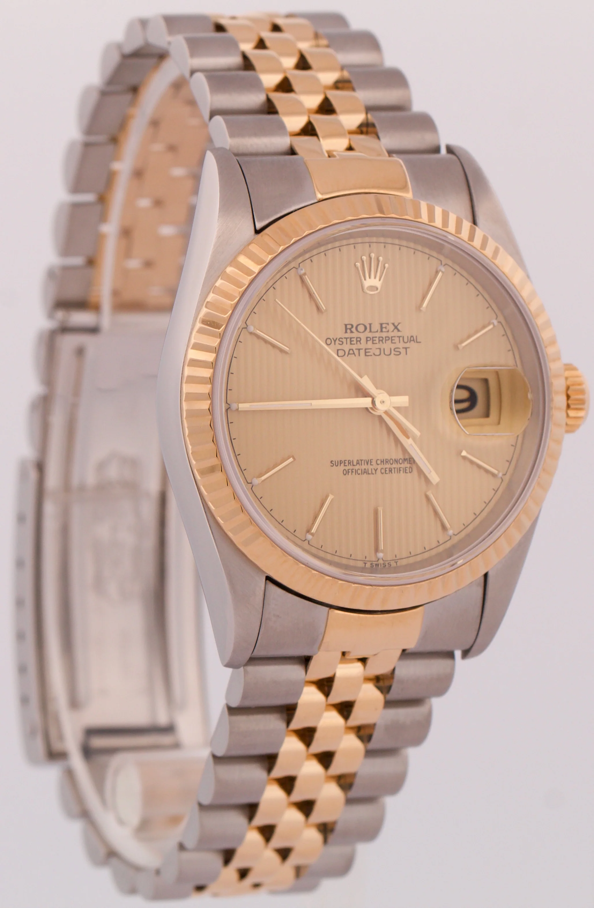 MINT Rolex DateJust 36mm CHAMPAGNE TAPESTRY 18K Yellow Gold JUBILEE Steel 16233 - Image 4