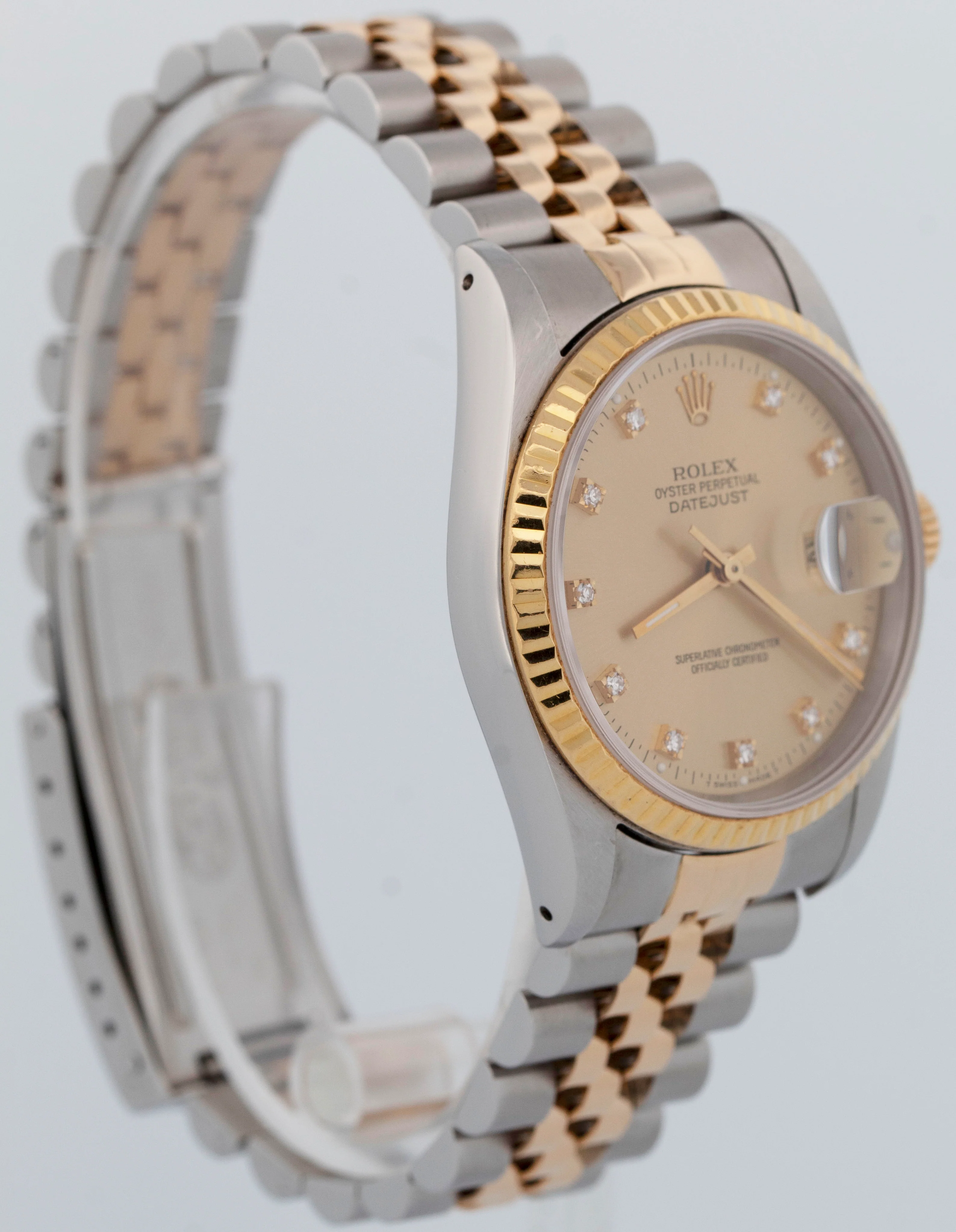 Rolex DateJust 36mm FACTORY DIAMOND Champagne Two-Tone 18K Gold Watch 16233 - Image 3