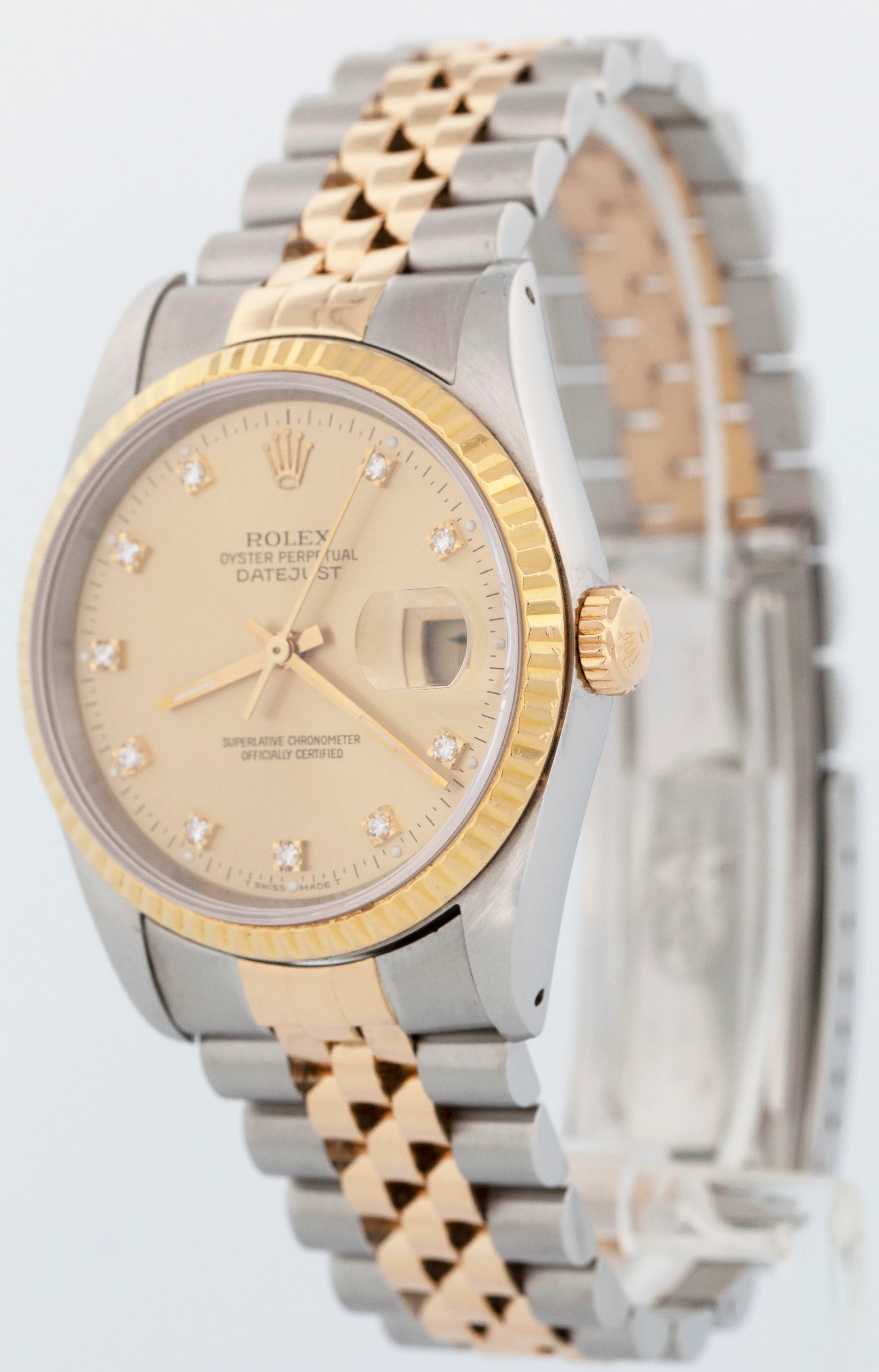 Rolex DateJust 36mm FACTORY DIAMOND Champagne Two-Tone 18K Gold Watch 16233 - Image 4