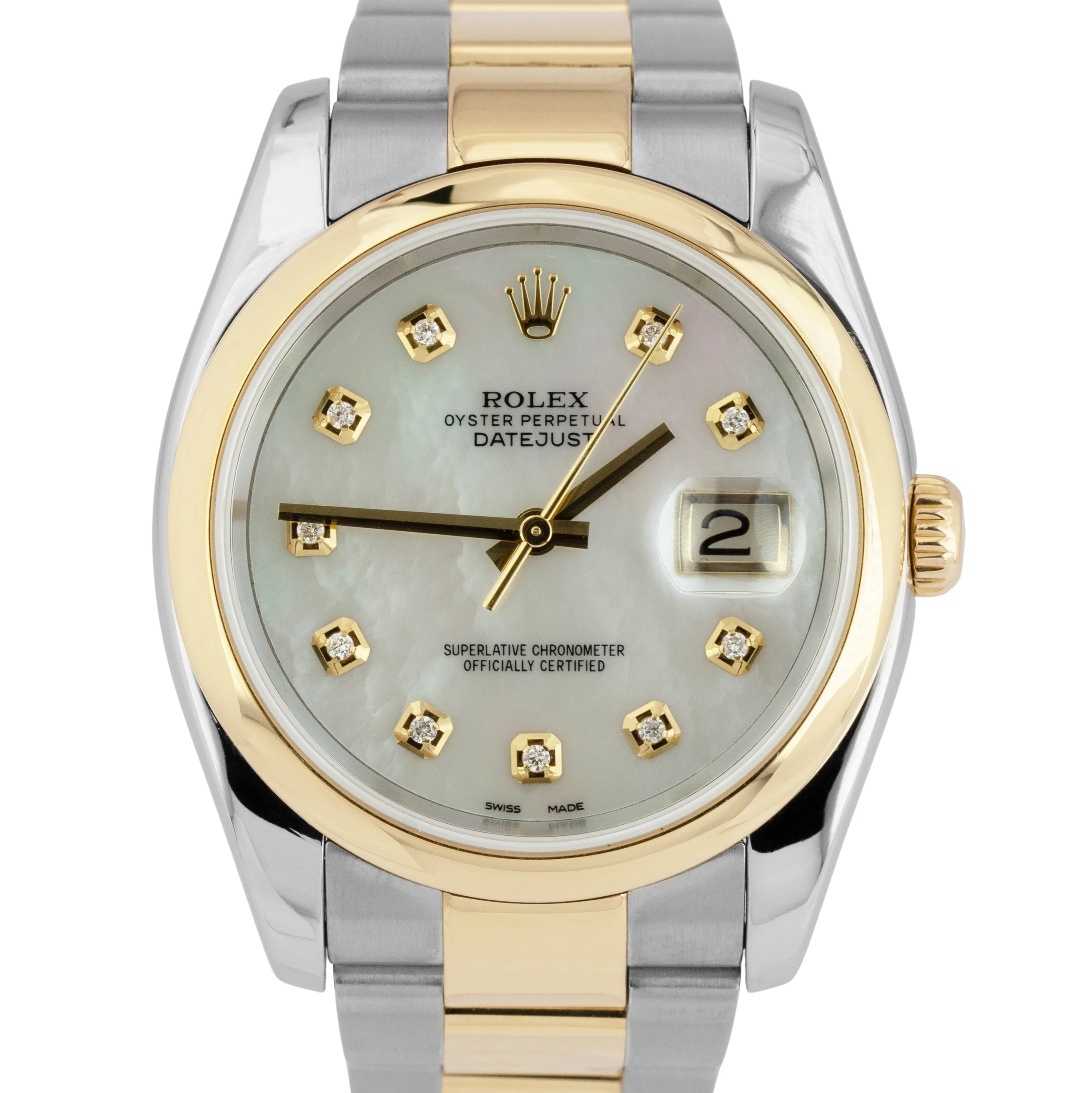 MINT Rolex DateJust 36mm Oyster MOP DIAMOND 18K Yellow Gold Steel Watch 116203