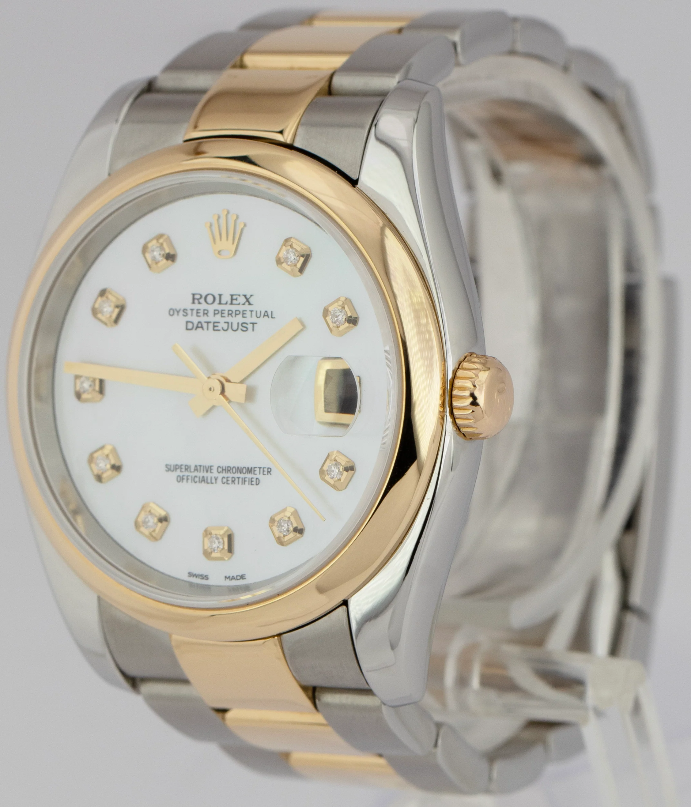 MINT Rolex DateJust 36mm Oyster MOP DIAMOND 18K Yellow Gold Steel Watch 116203 - Image 3