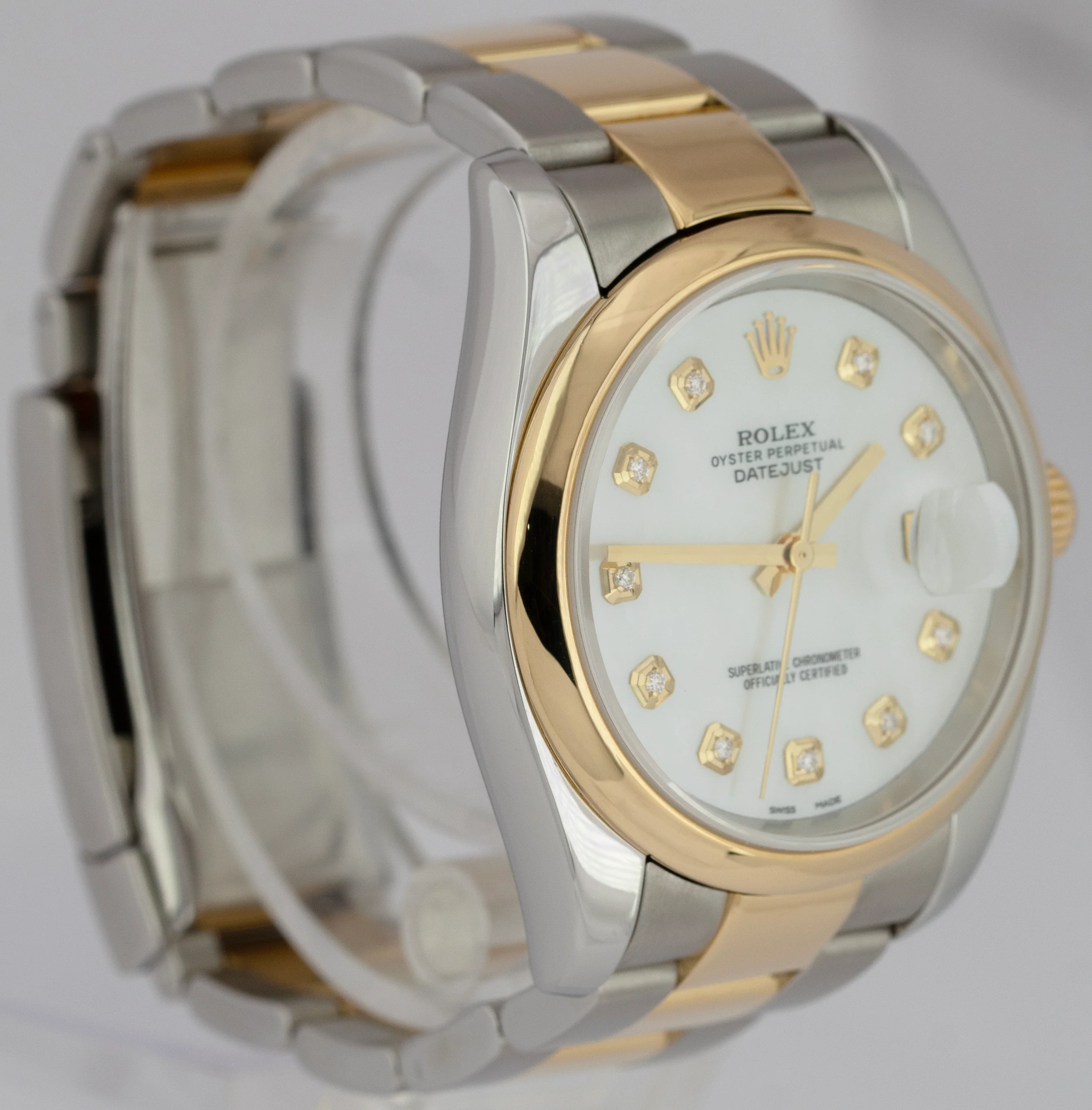 MINT Rolex DateJust 36mm Oyster MOP DIAMOND 18K Yellow Gold Steel Watch 116203 - Image 4