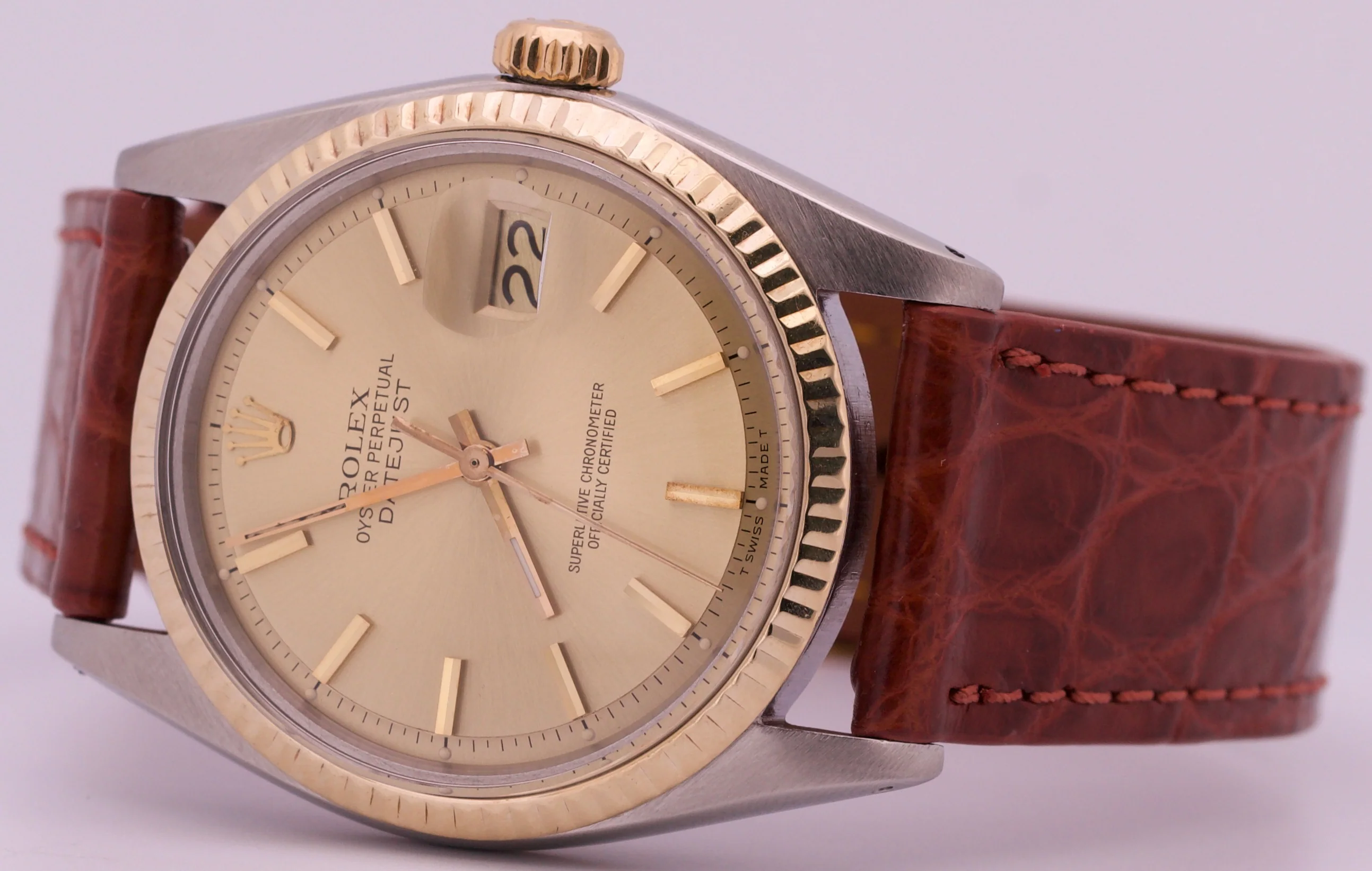 MINT Rolex DateJust 36mm Pie-Pan CHAMPAGNE Two-Tone 18K Yellow Gold 1601 Watch - Image 7