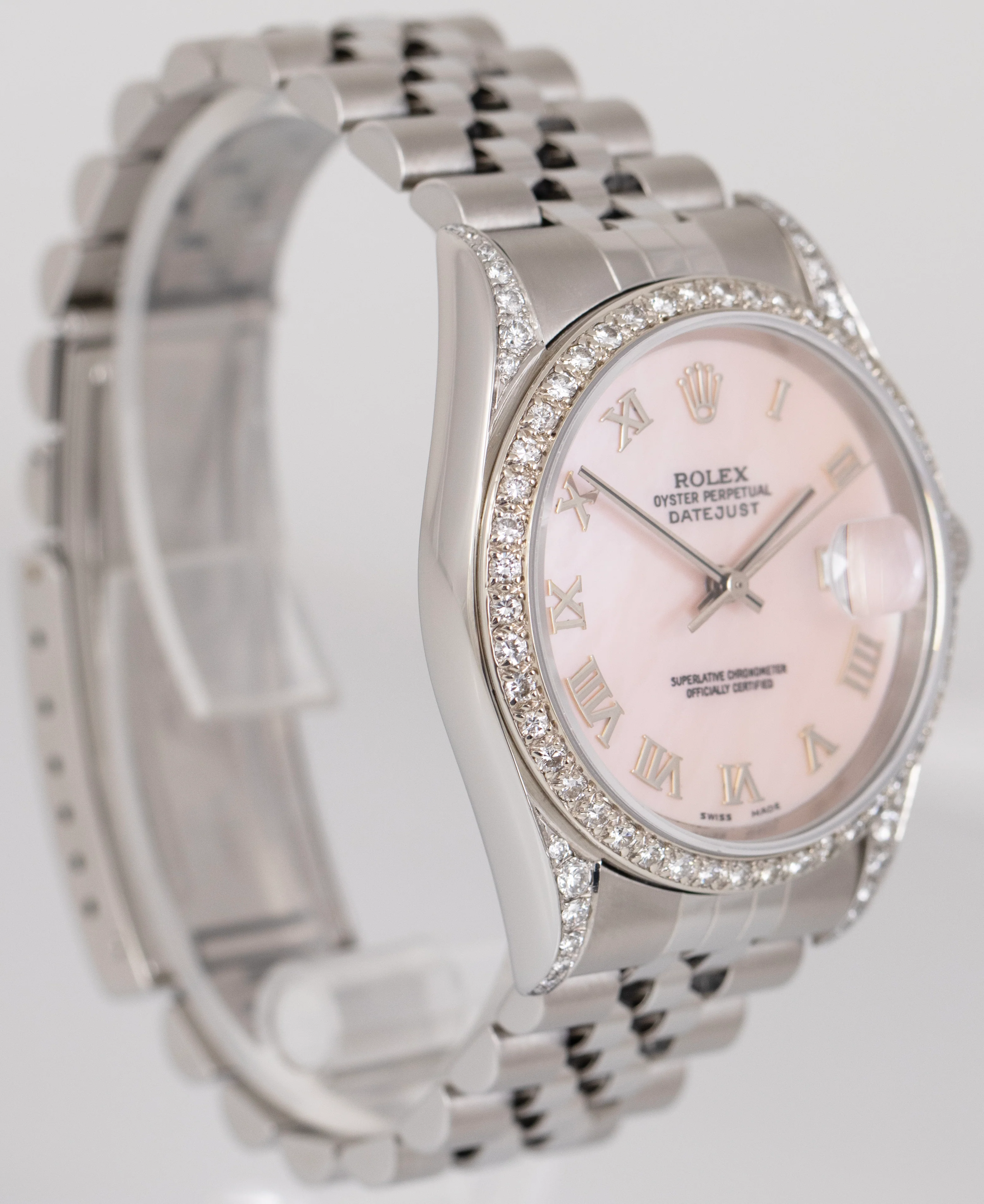 MINT Rolex DateJust 36mm Pink MOP Steel Diamond Automatic Jubilee Watch 16234 - Image 3