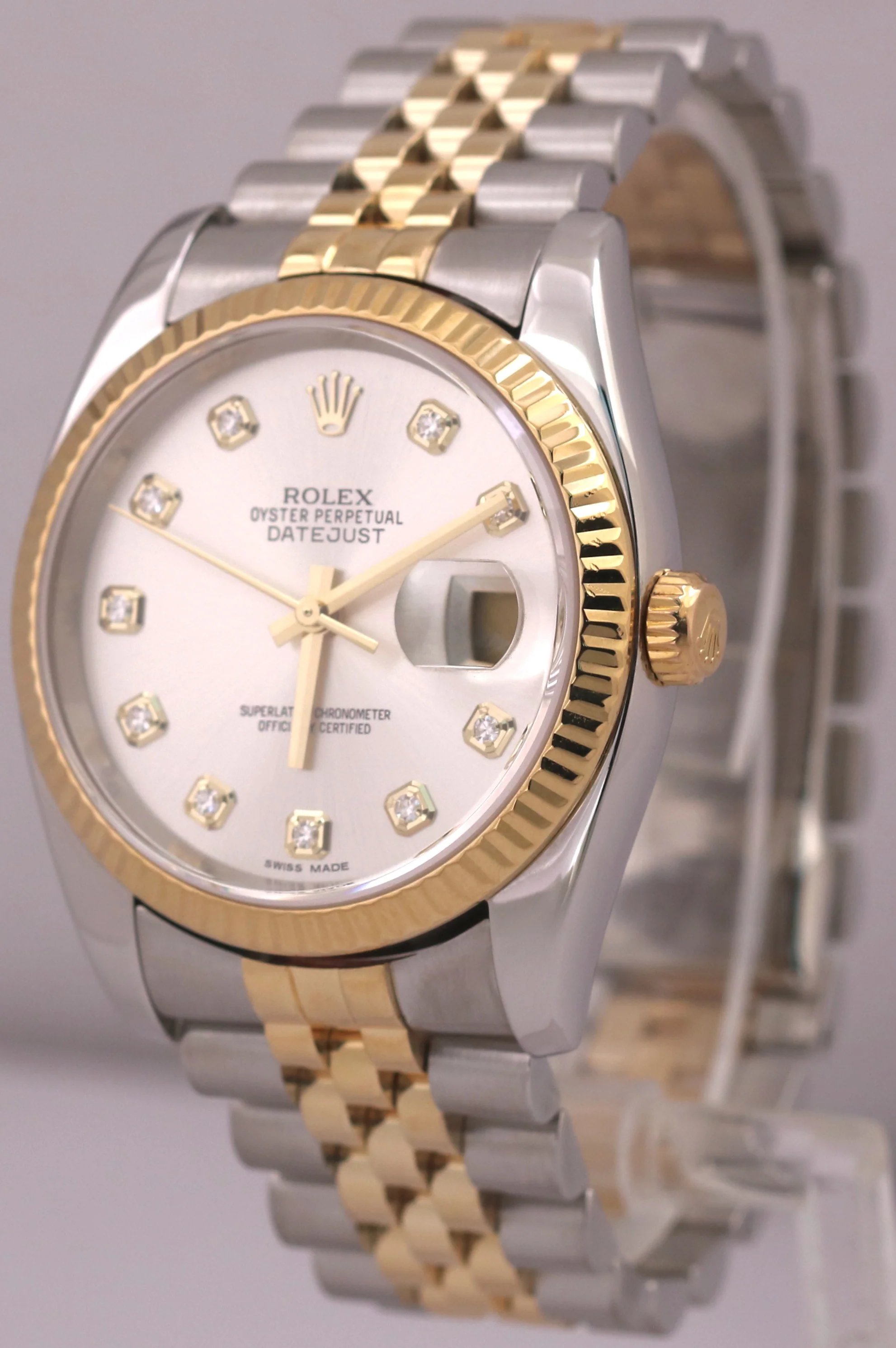 MINT Rolex DateJust 36mm SILVER DIAMOND 18K Gold SUPER JUBILEE 116233 Watch - Image 3
