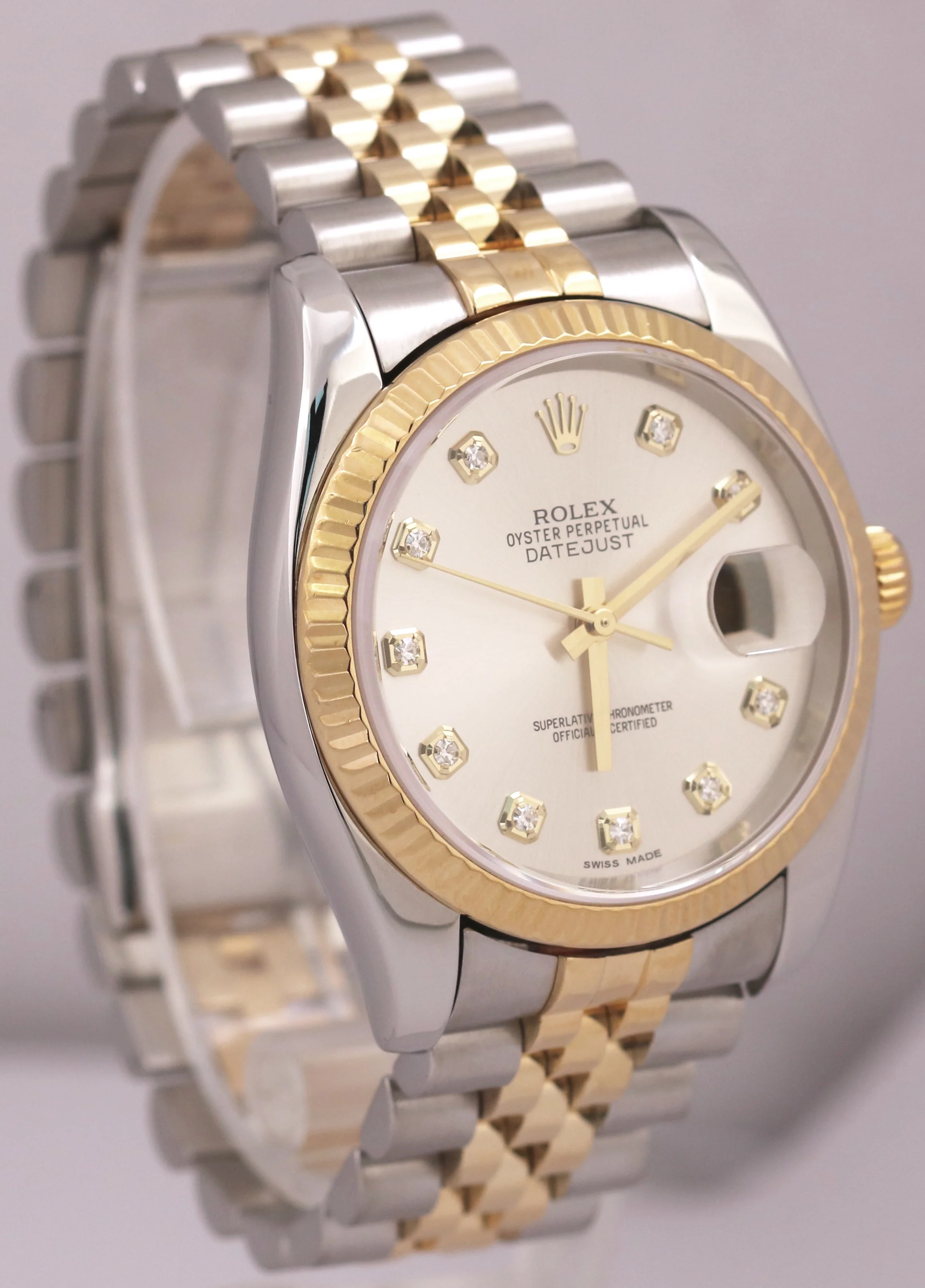 MINT Rolex DateJust 36mm SILVER DIAMOND 18K Gold SUPER JUBILEE 116233 Watch - Image 4