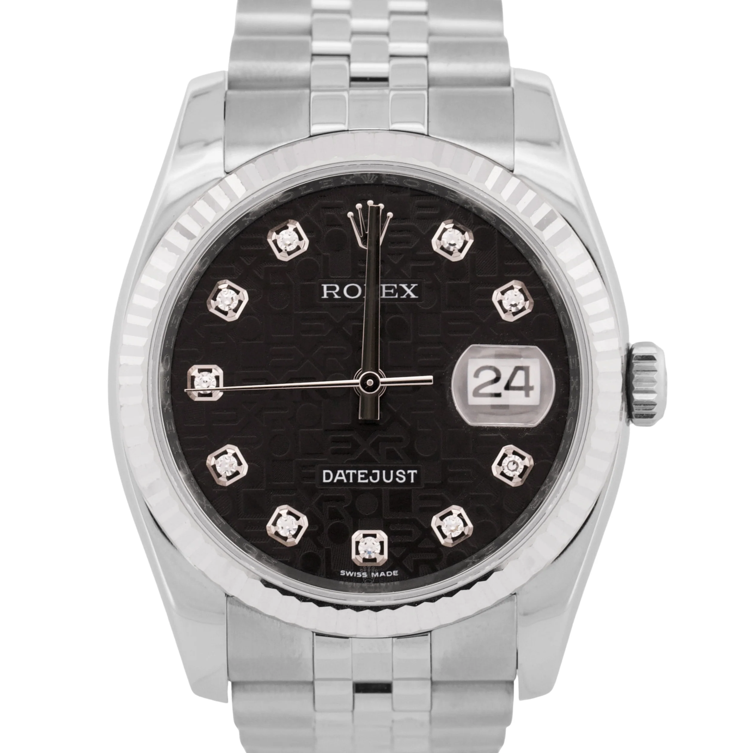 MINT Rolex DateJust BLACK JUBILEE DIAMOND 36mm 18K White Gold Steel 116234 Watch