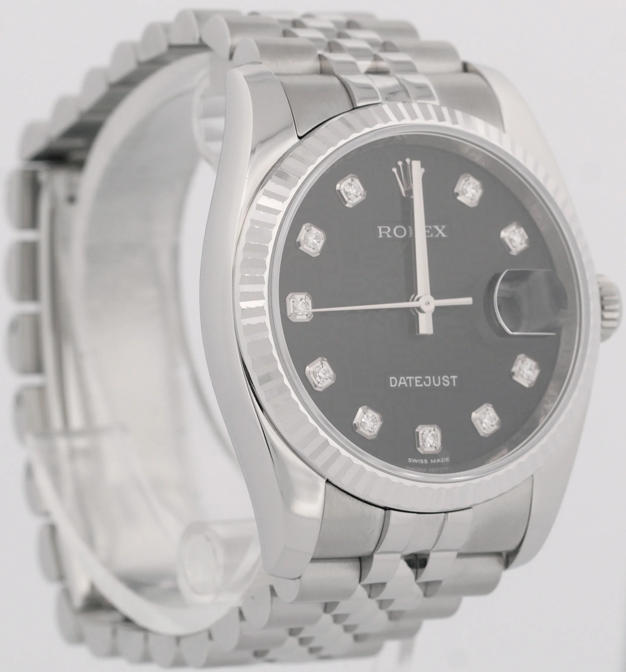 MINT Rolex DateJust BLACK JUBILEE DIAMOND 36mm 18K White Gold Steel 116234 Watch - Image 4