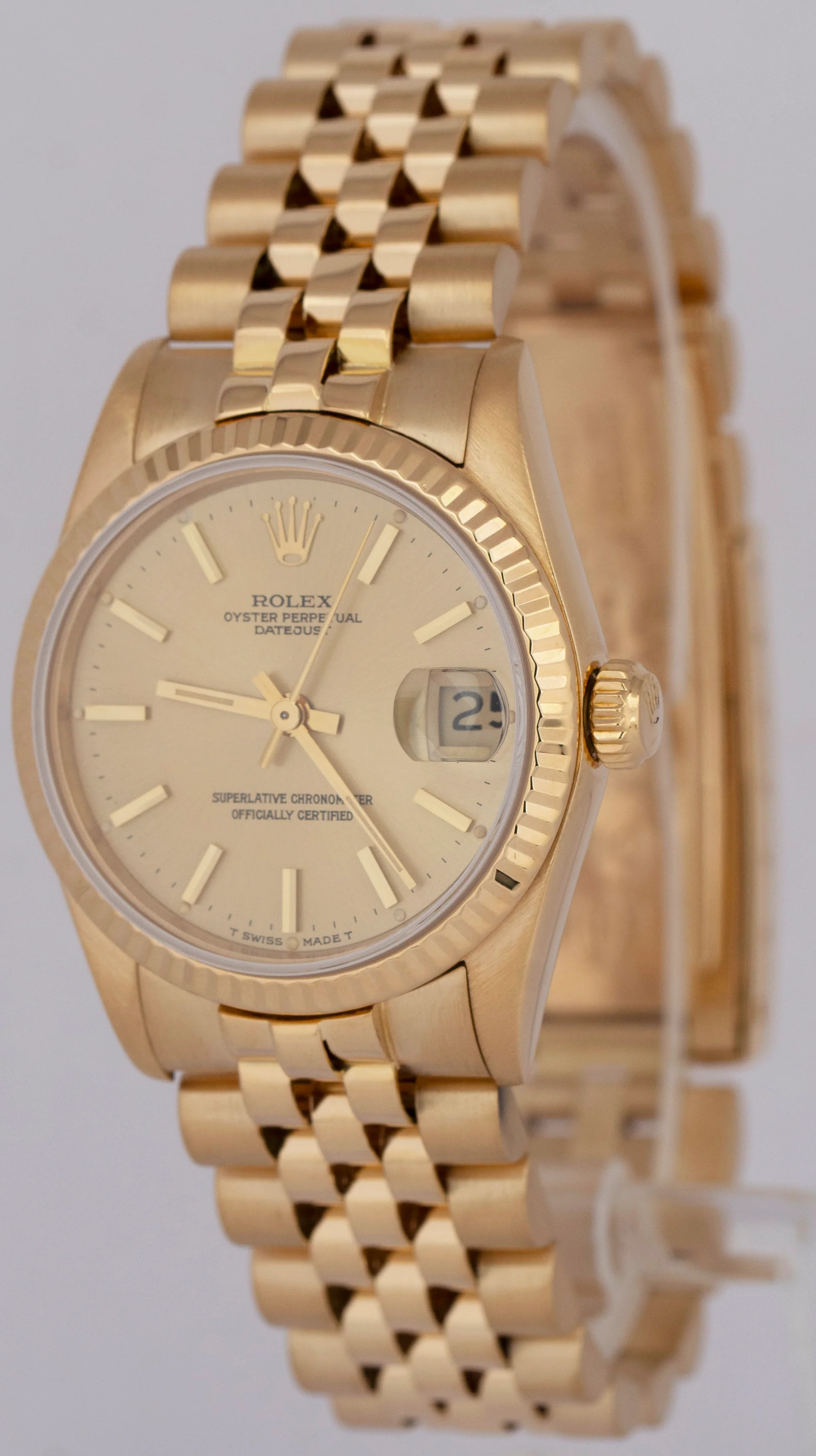 Rolex DateJust President 31mm Champagne 18K Yellow Gold Fluted 68278 Watch - Image 3