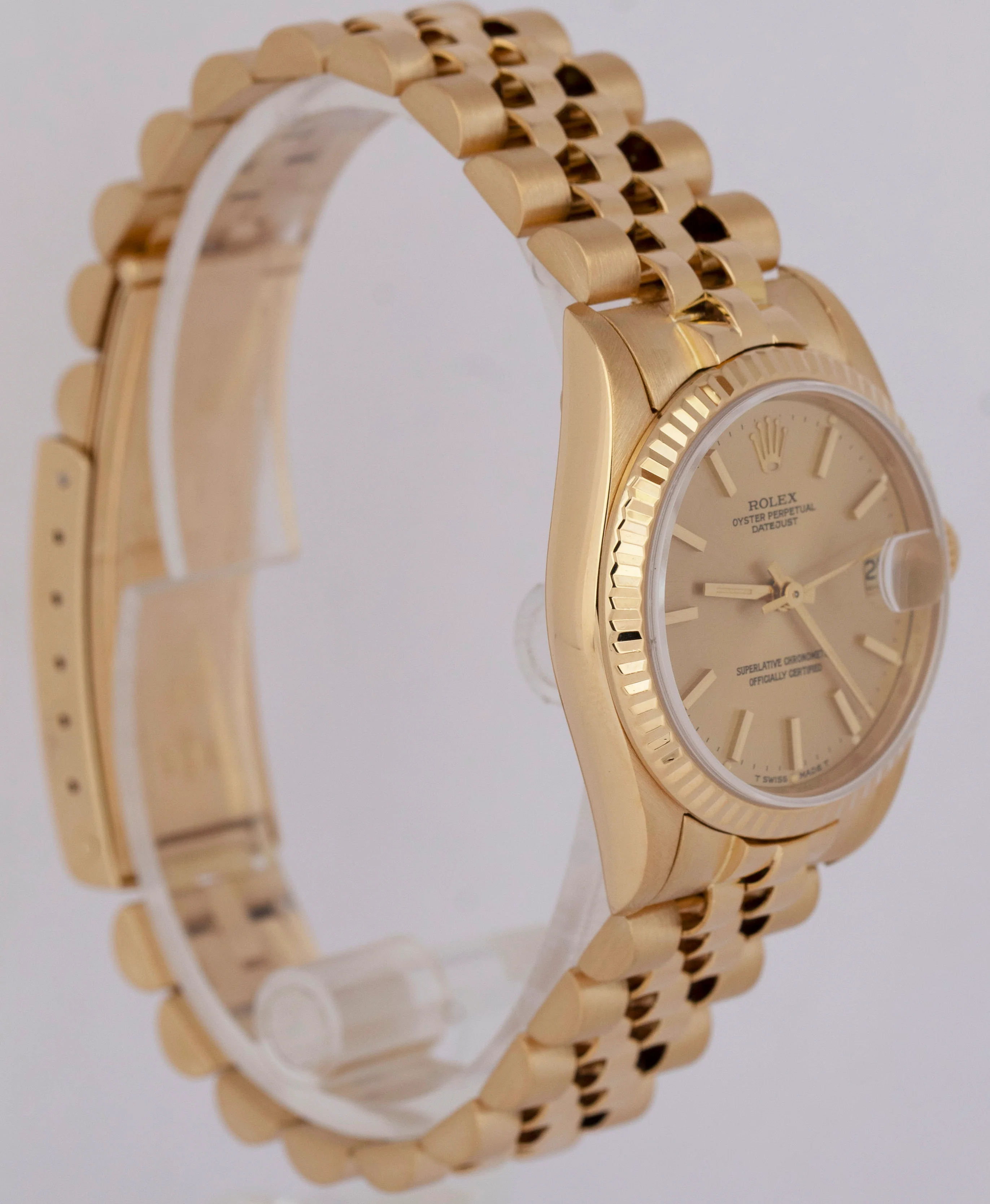 Rolex DateJust President 31mm Champagne 18K Yellow Gold Fluted 68278 Watch - Image 4