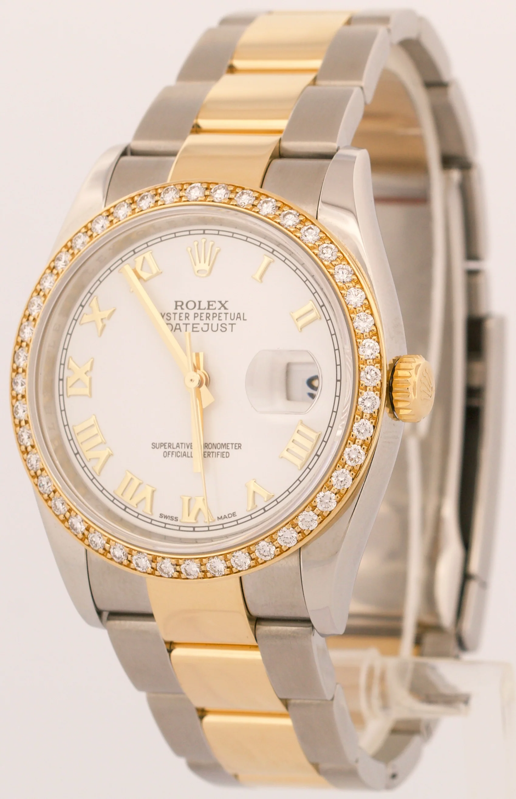 MINT Rolex DateJust WHITE ROMAN DIAMOND 36mm 18K Yellow Gold Oyster Steel 126203 - Image 3