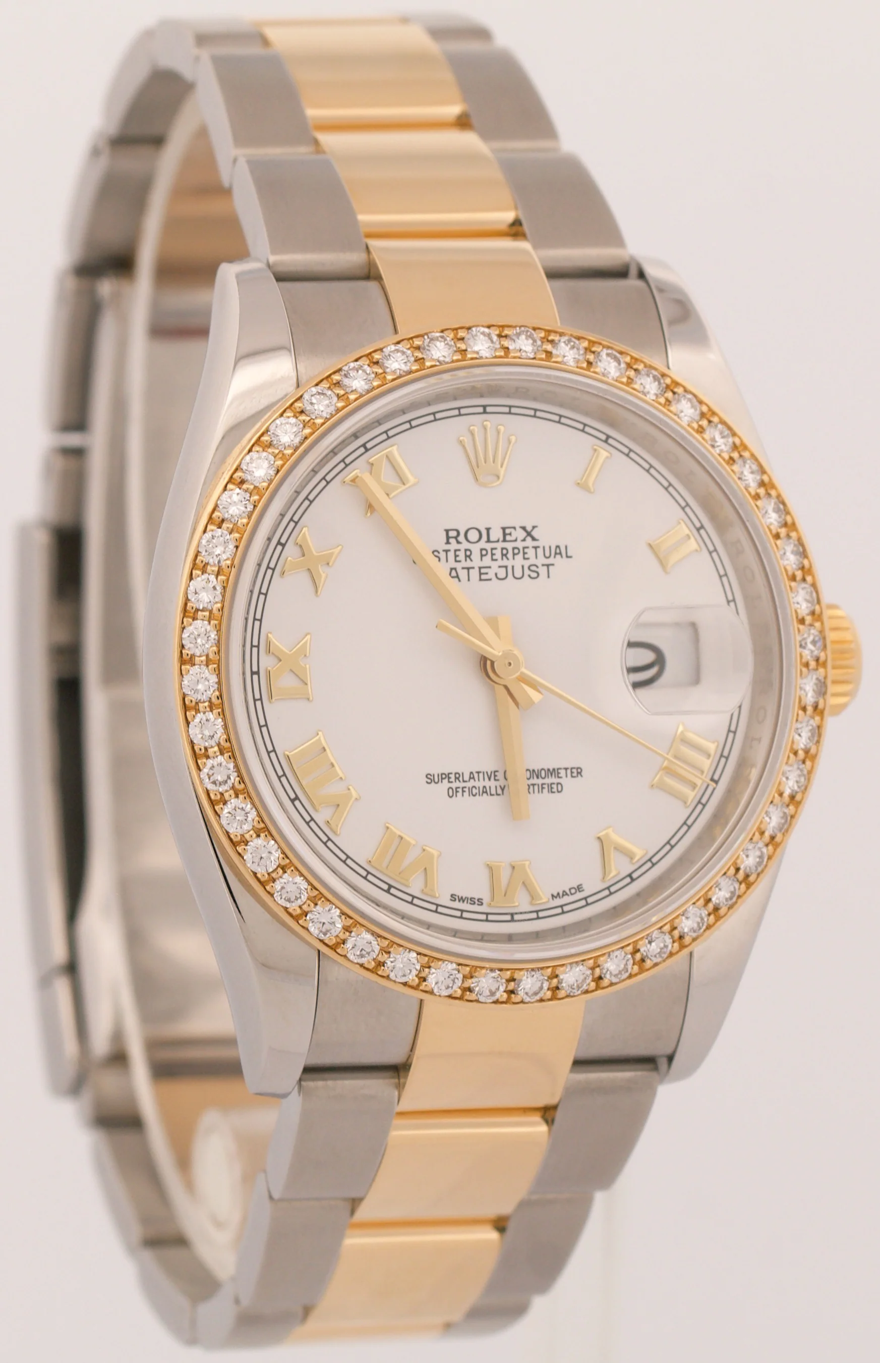 MINT Rolex DateJust WHITE ROMAN DIAMOND 36mm 18K Yellow Gold Oyster Steel 126203 - Image 4