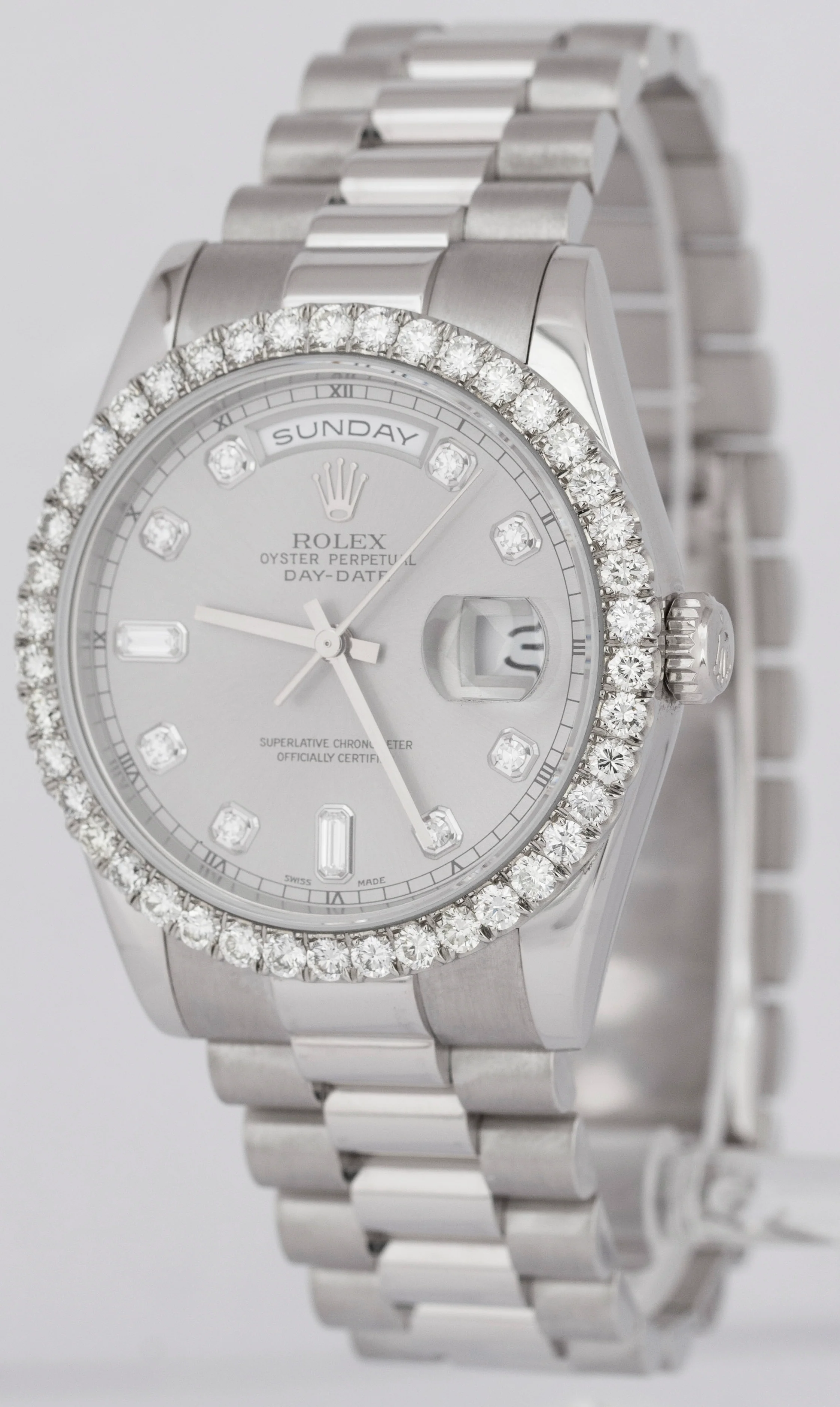 MINT Rolex Day-Date Presidential 36mm Silver DIAMOND 950 Platinum Watch 118206 - Image 3