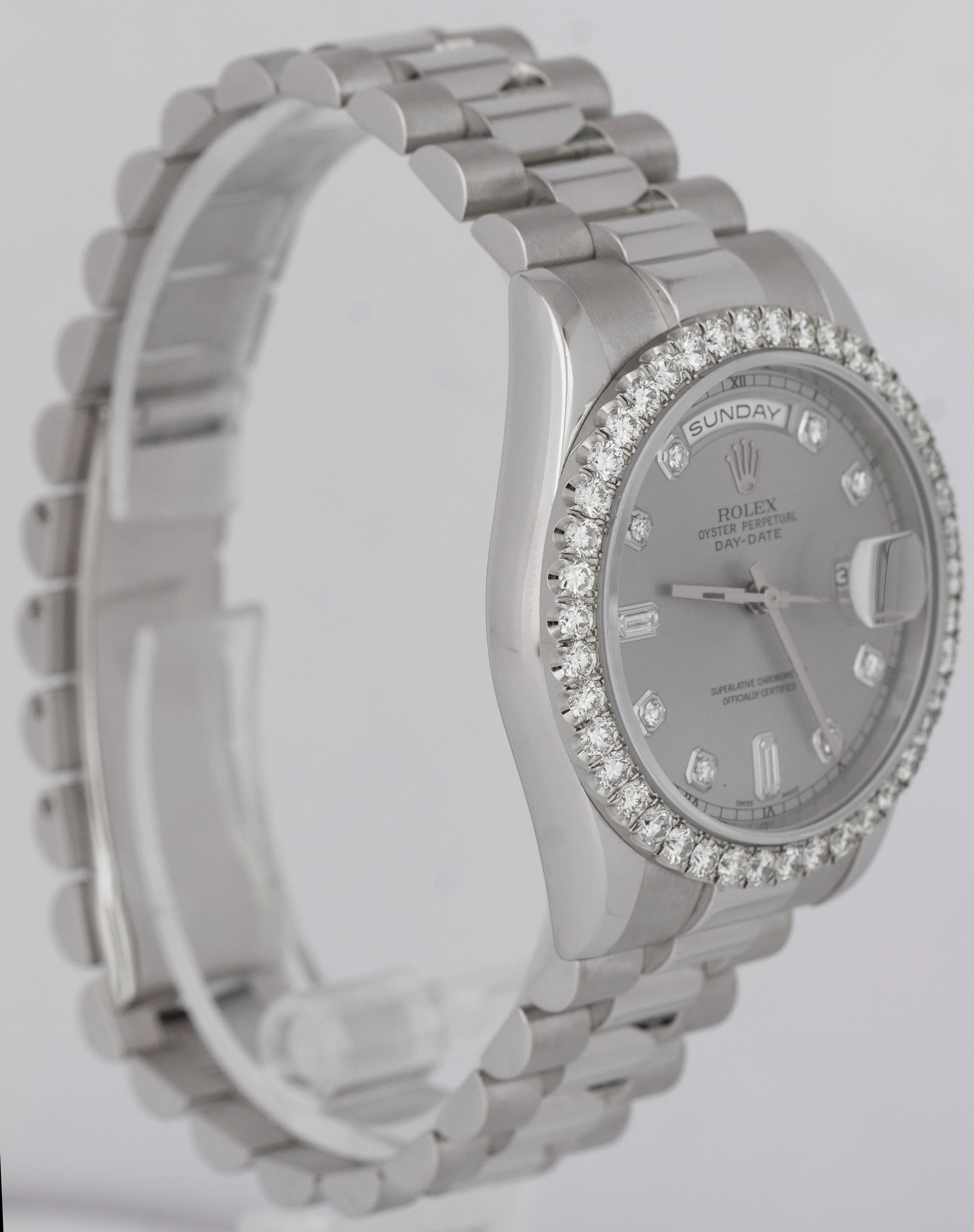 MINT Rolex Day-Date Presidential 36mm Silver DIAMOND 950 Platinum Watch 118206 - Image 4