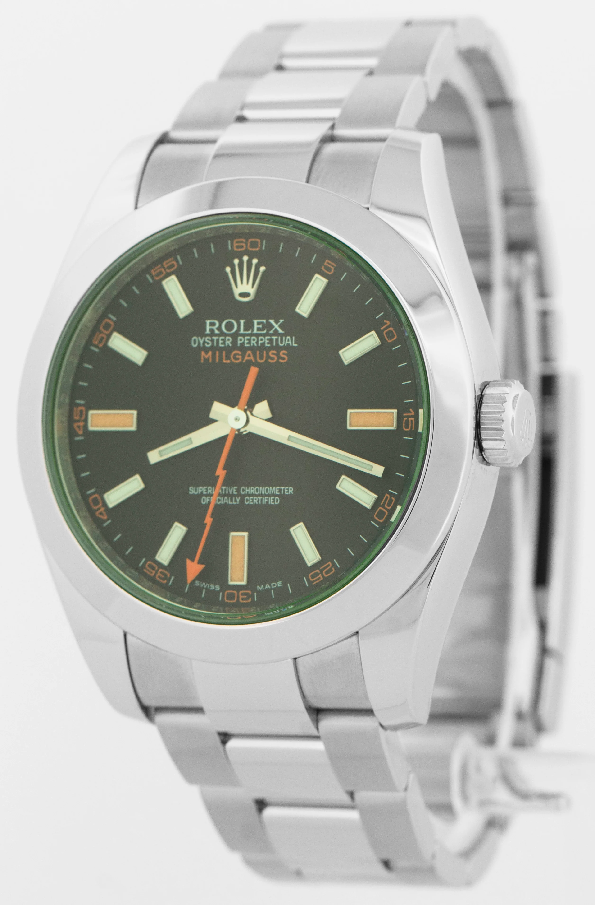 MINT Rolex Milgauss BLACK Green Orange Stainless Steel 40mm 116400 GV Watch - Image 3