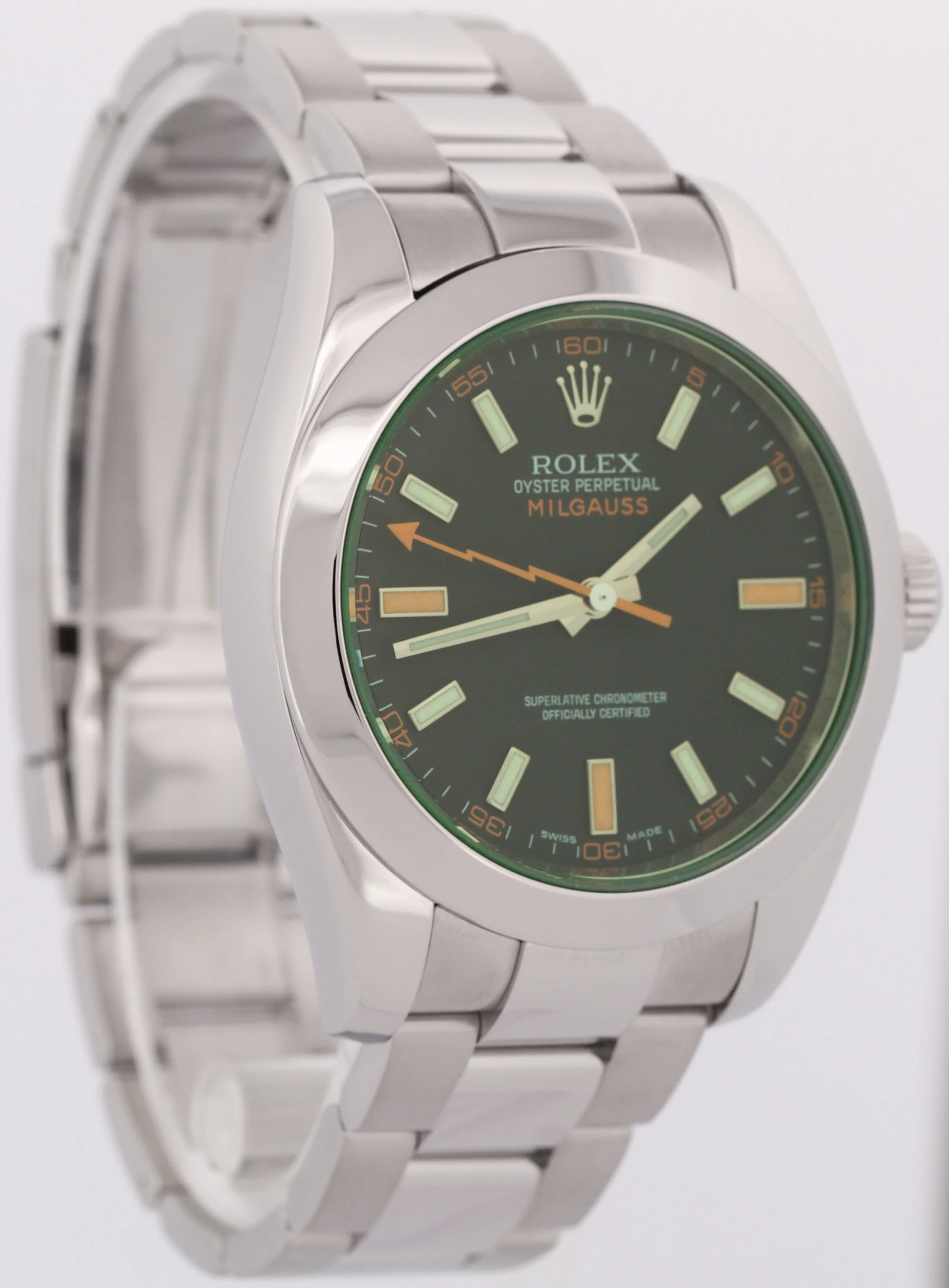 MINT Rolex Milgauss BLACK Green Orange Stainless Steel 40mm 116400 GV Watch - Image 4