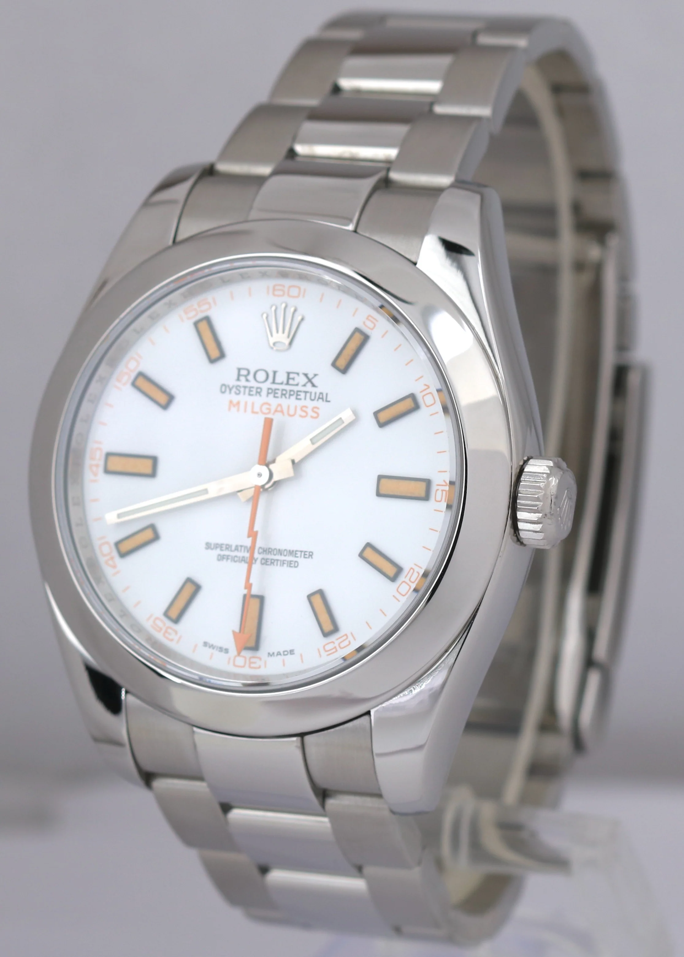 MINT Rolex Milgauss WHITE Orange Stainless Steel 40mm 116400 Oyster Watch - Image 3