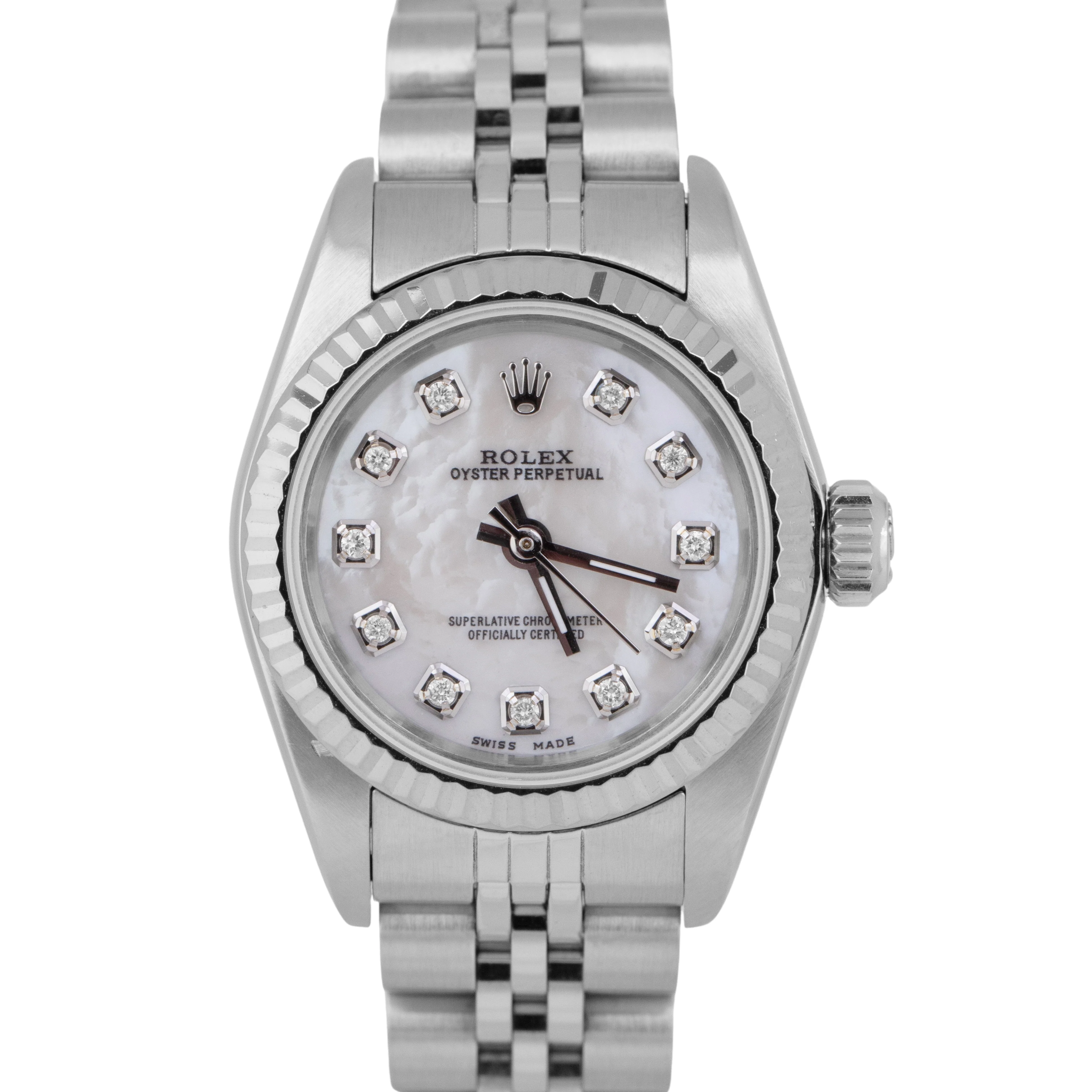 MINT Rolex Oyster Perpetual 24mm MOP DIAMOND Steel 18K Gold Jubilee Watch 67194