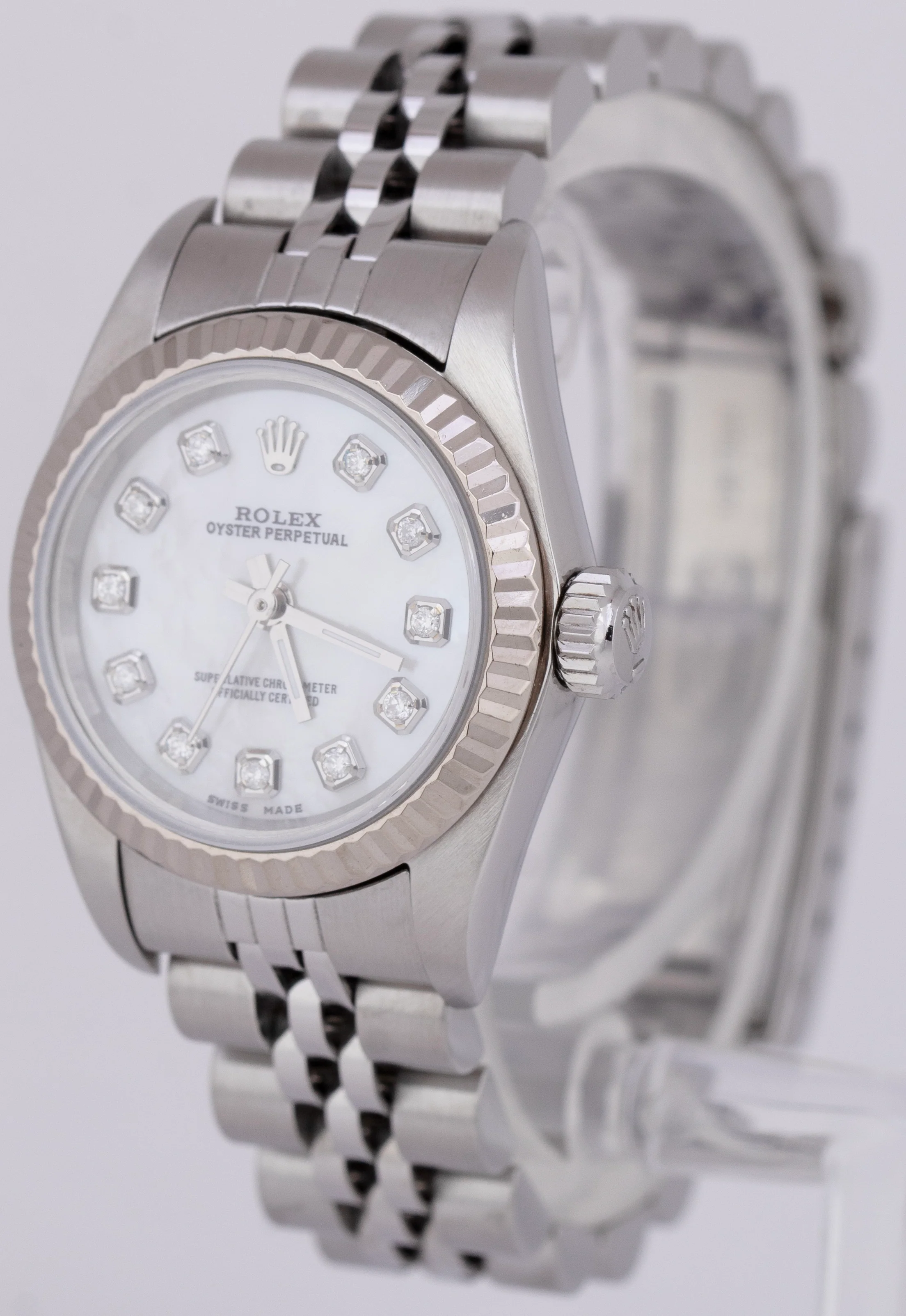 MINT Rolex Oyster Perpetual 24mm MOP DIAMOND Steel 18K Gold Jubilee Watch 67194 - Image 3