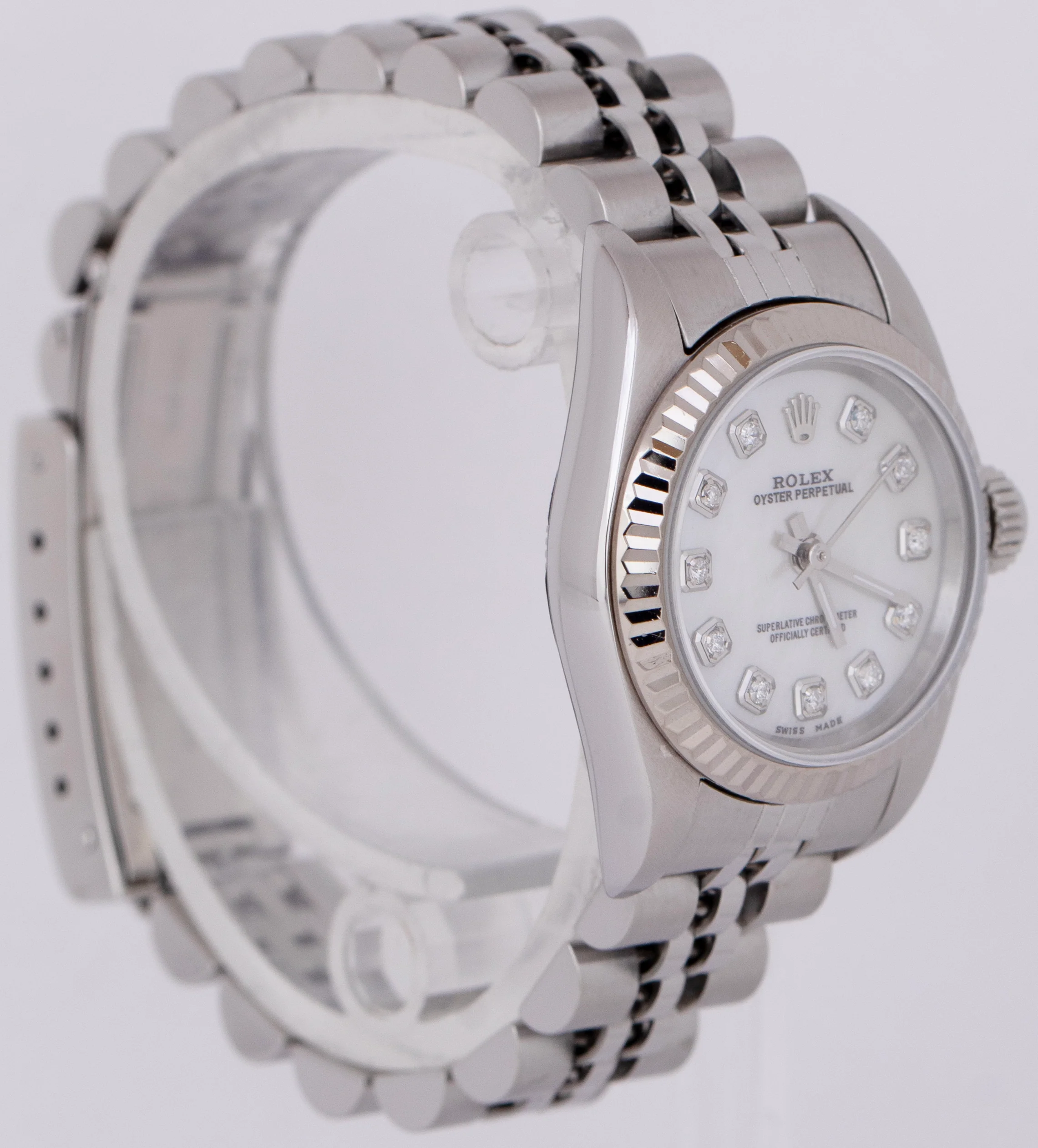 MINT Rolex Oyster Perpetual 24mm MOP DIAMOND Steel 18K Gold Jubilee Watch 67194 - Image 4
