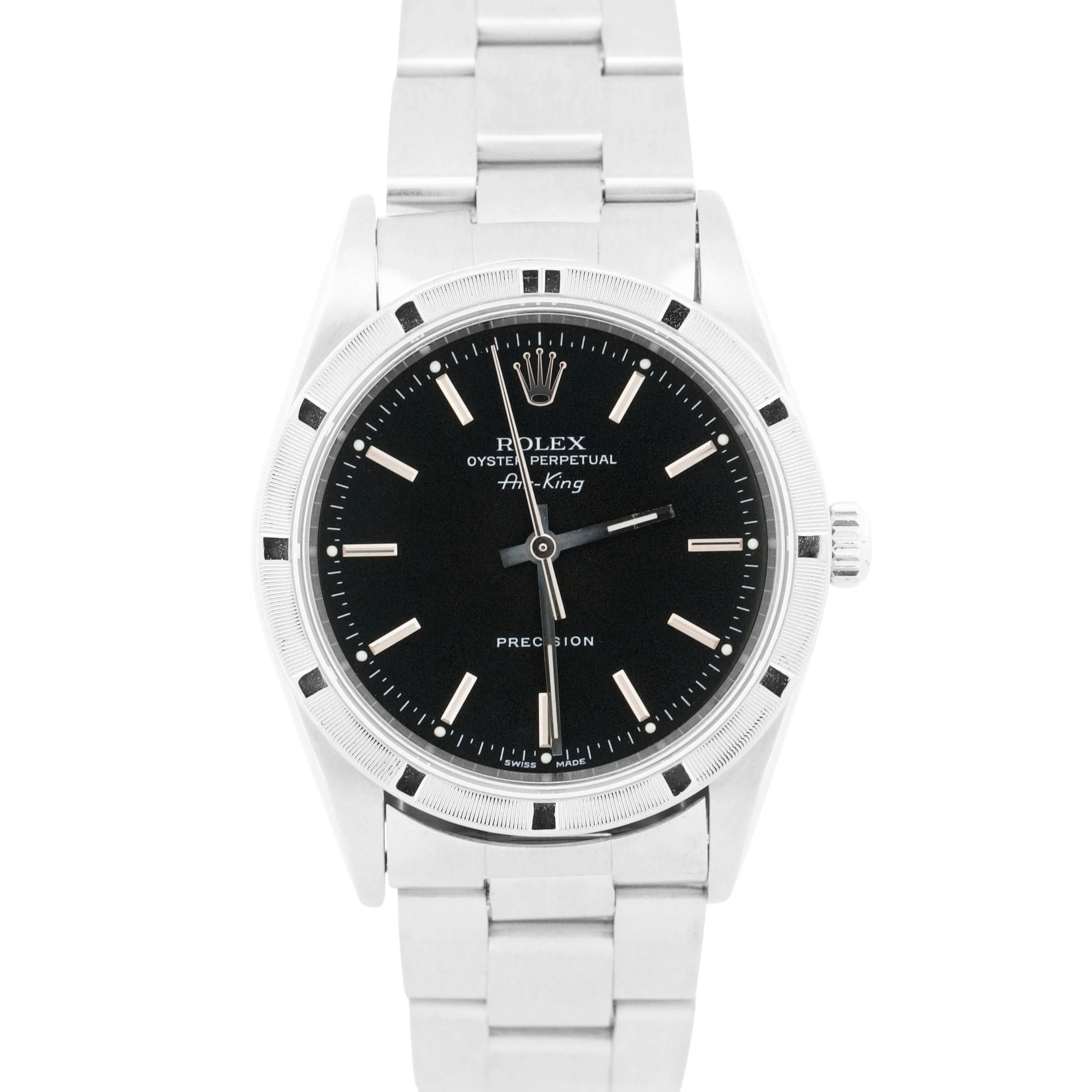 MINT Rolex Oyster Perpetual Air-King BLACK Steel NO-HOLES 34mm Watch 14010 M