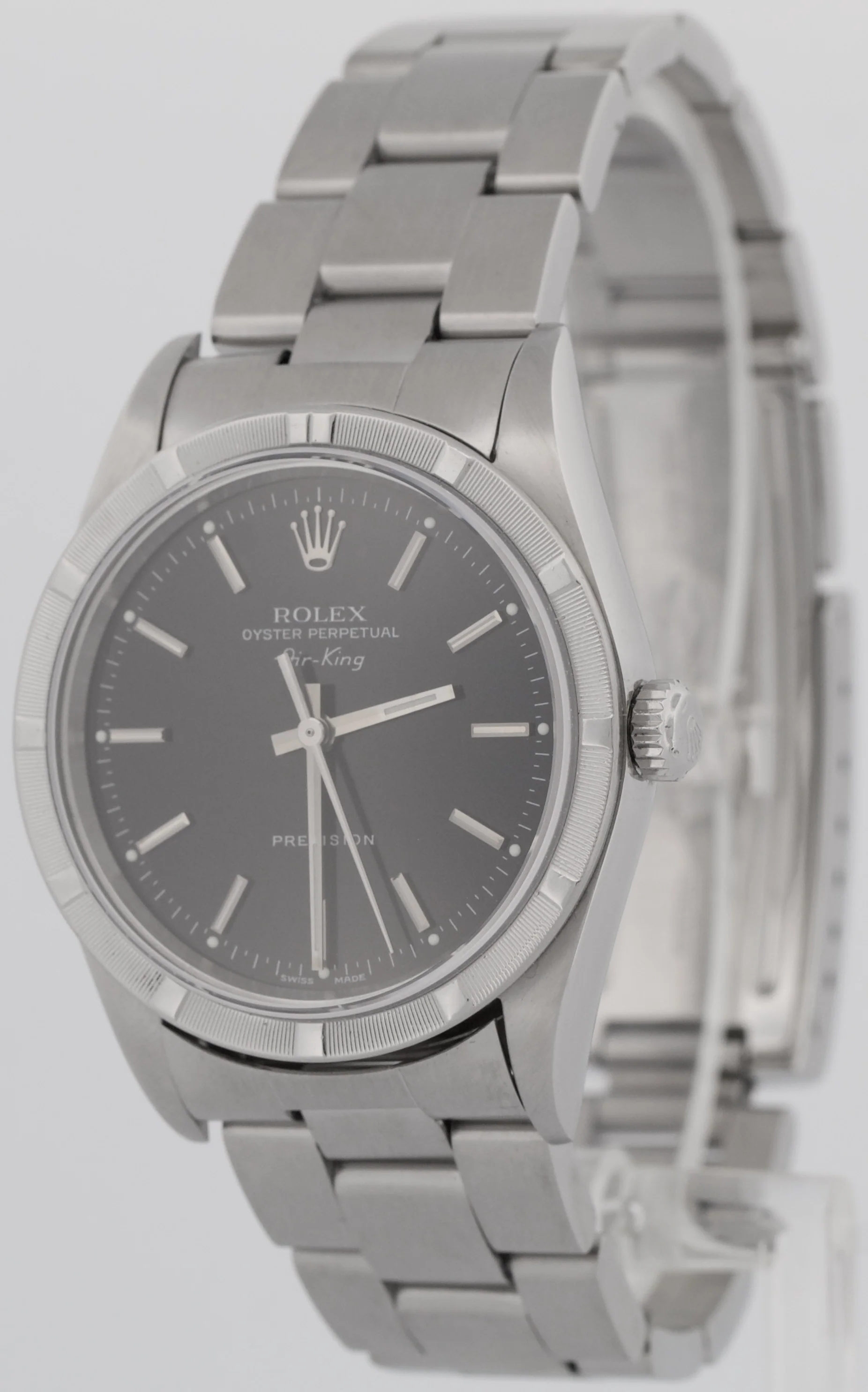 MINT Rolex Oyster Perpetual Air-King BLACK Steel NO-HOLES 34mm Watch 14010 M - Image 4